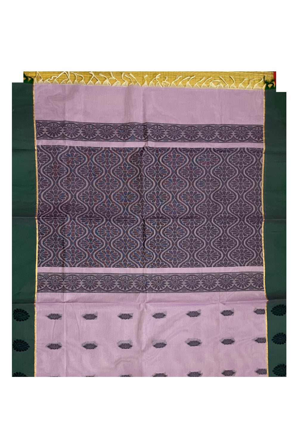 Southloom Cotton Lavender Saree with Green Floral Woven Border