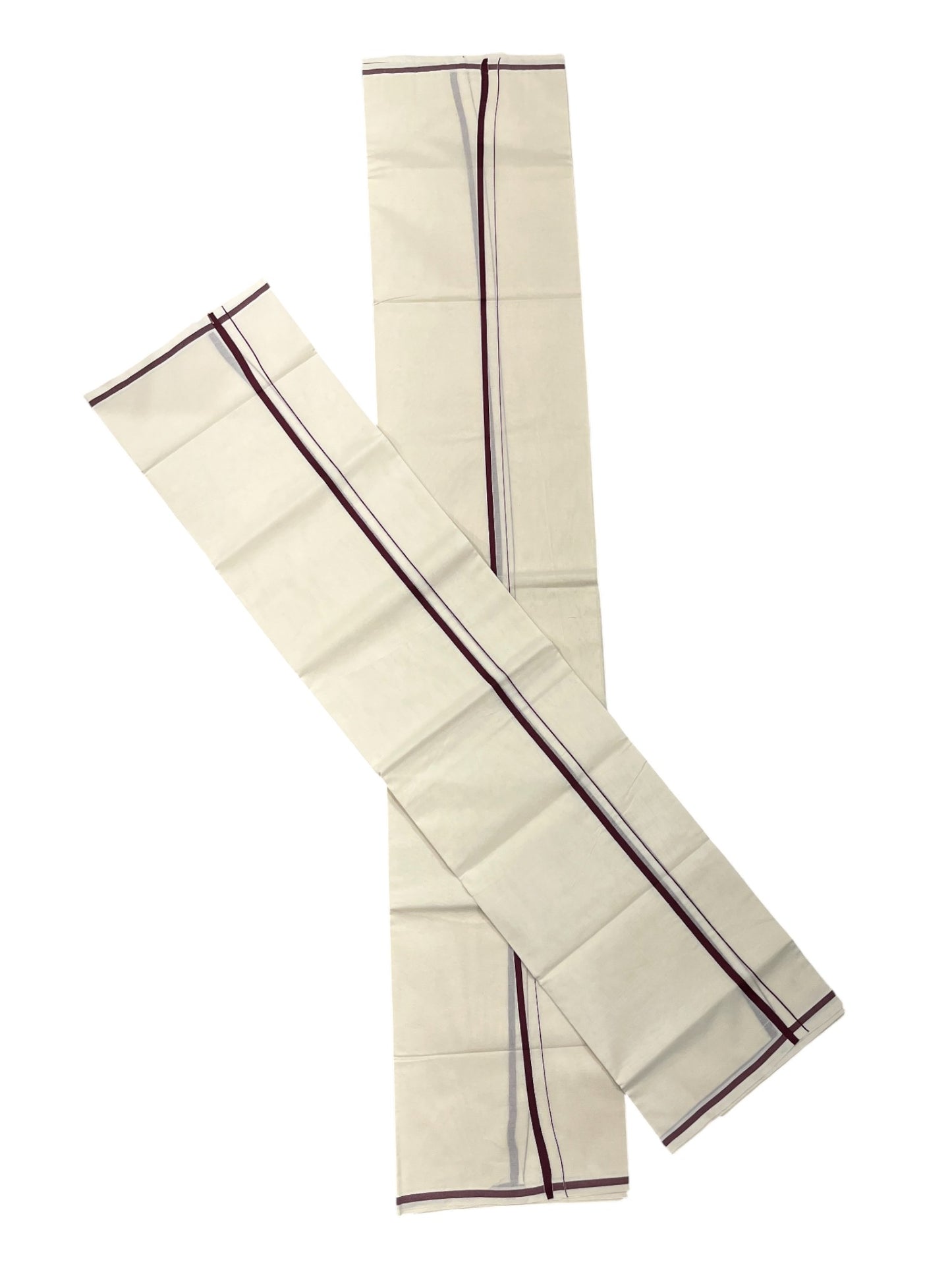 Kerala Cotton Mundum Neriyathum Single (Set Mundu) with Brown Puliyilakkara 2.80Mtrs