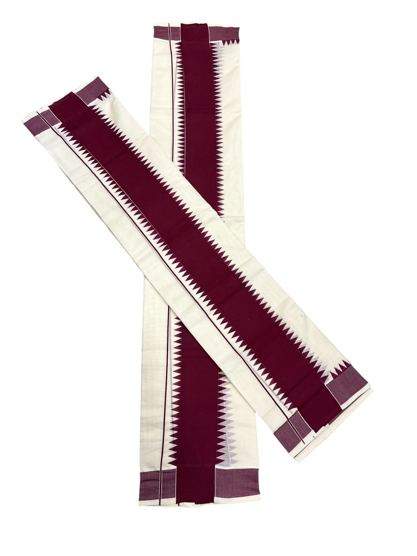 Kerala Pure Cotton Set Mundu Single (Mundum Neriyathum) with PurpleTemple Border 2.80 Mtrs