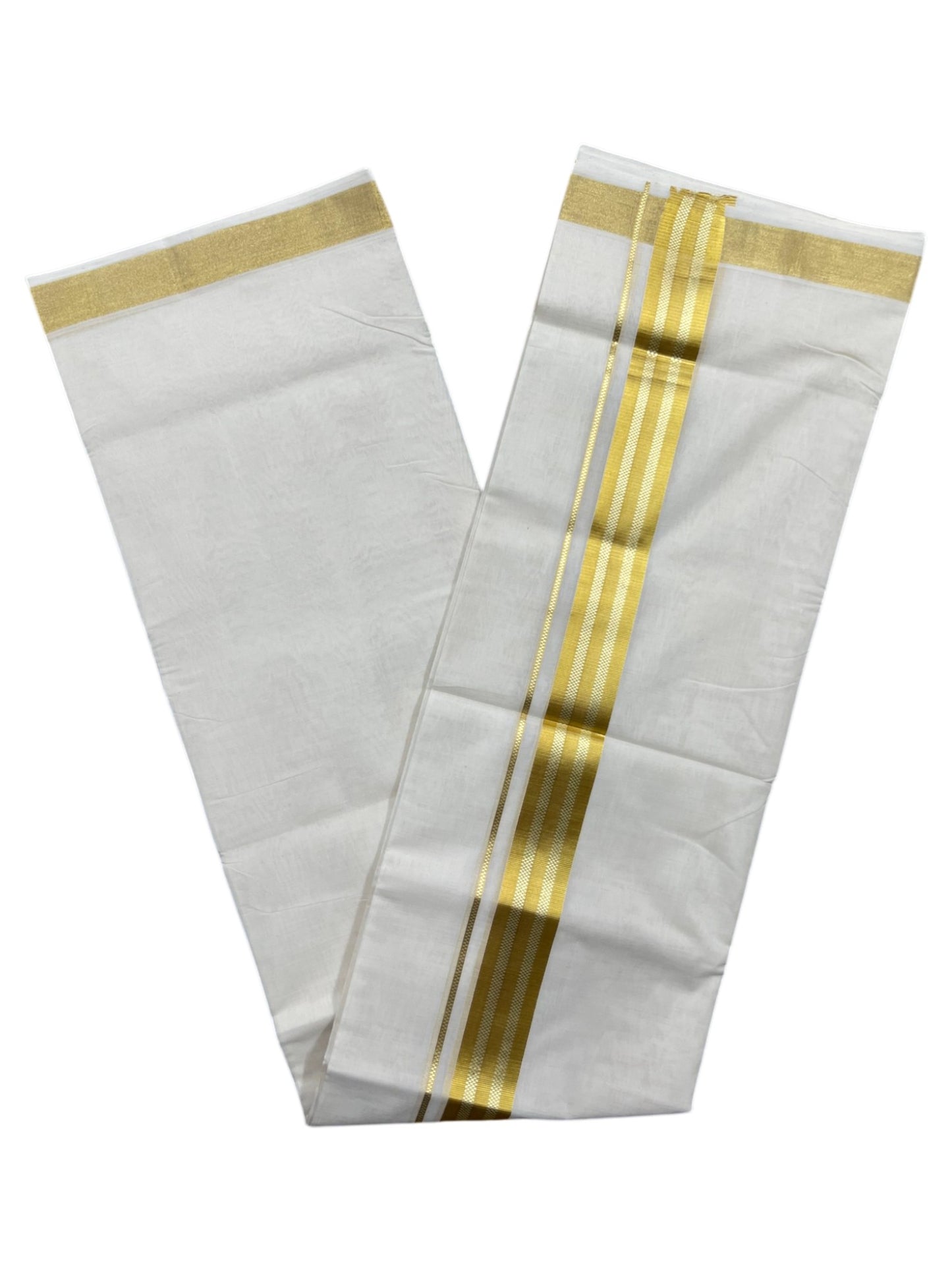 Southloom Premium Handloom Cotton Double Mundu with Gold Kasavu Border