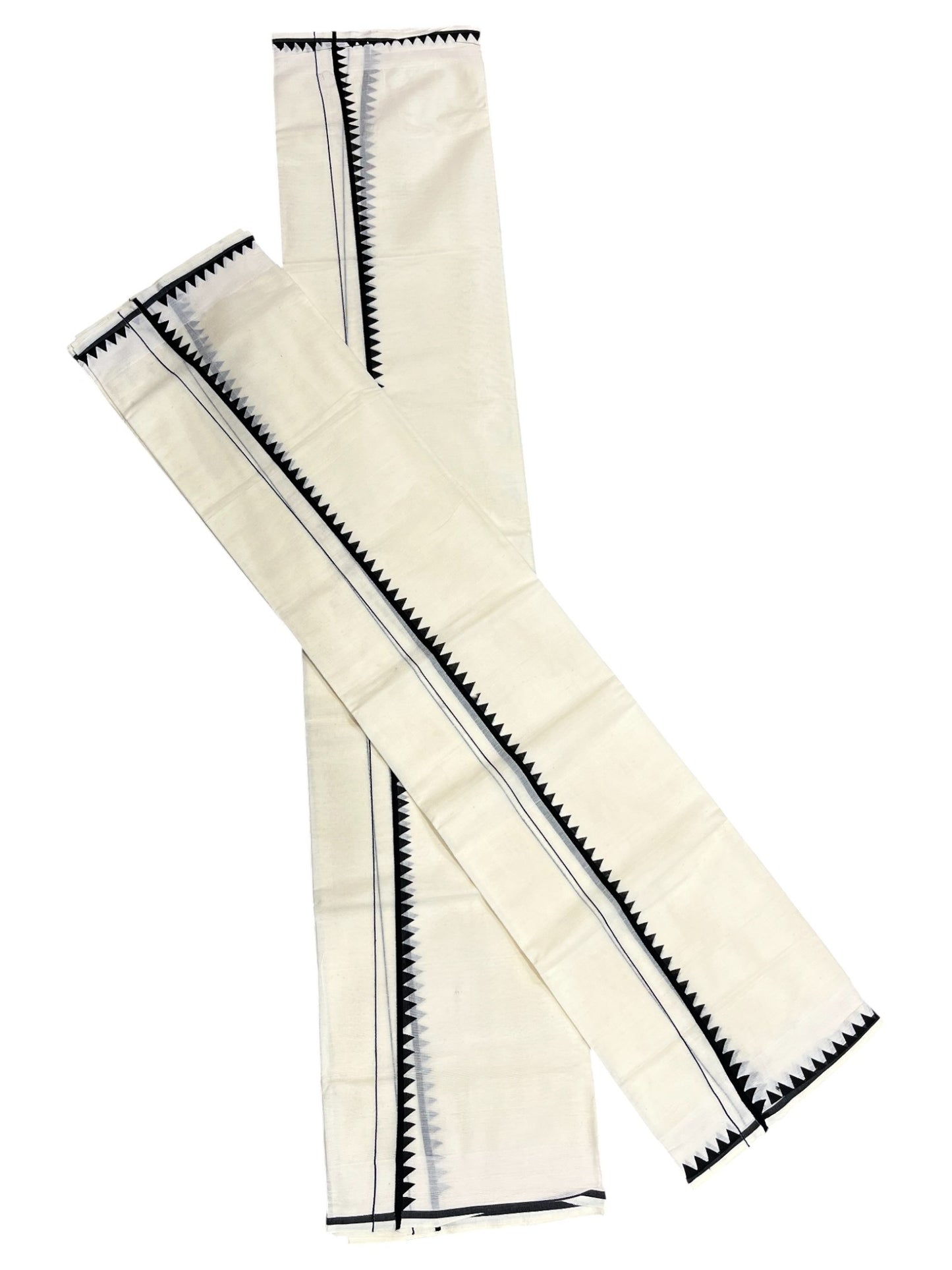 Southloom Kerala Cotton Set Mundu (Mundum Neriyathum) with Black Block Prints on Body