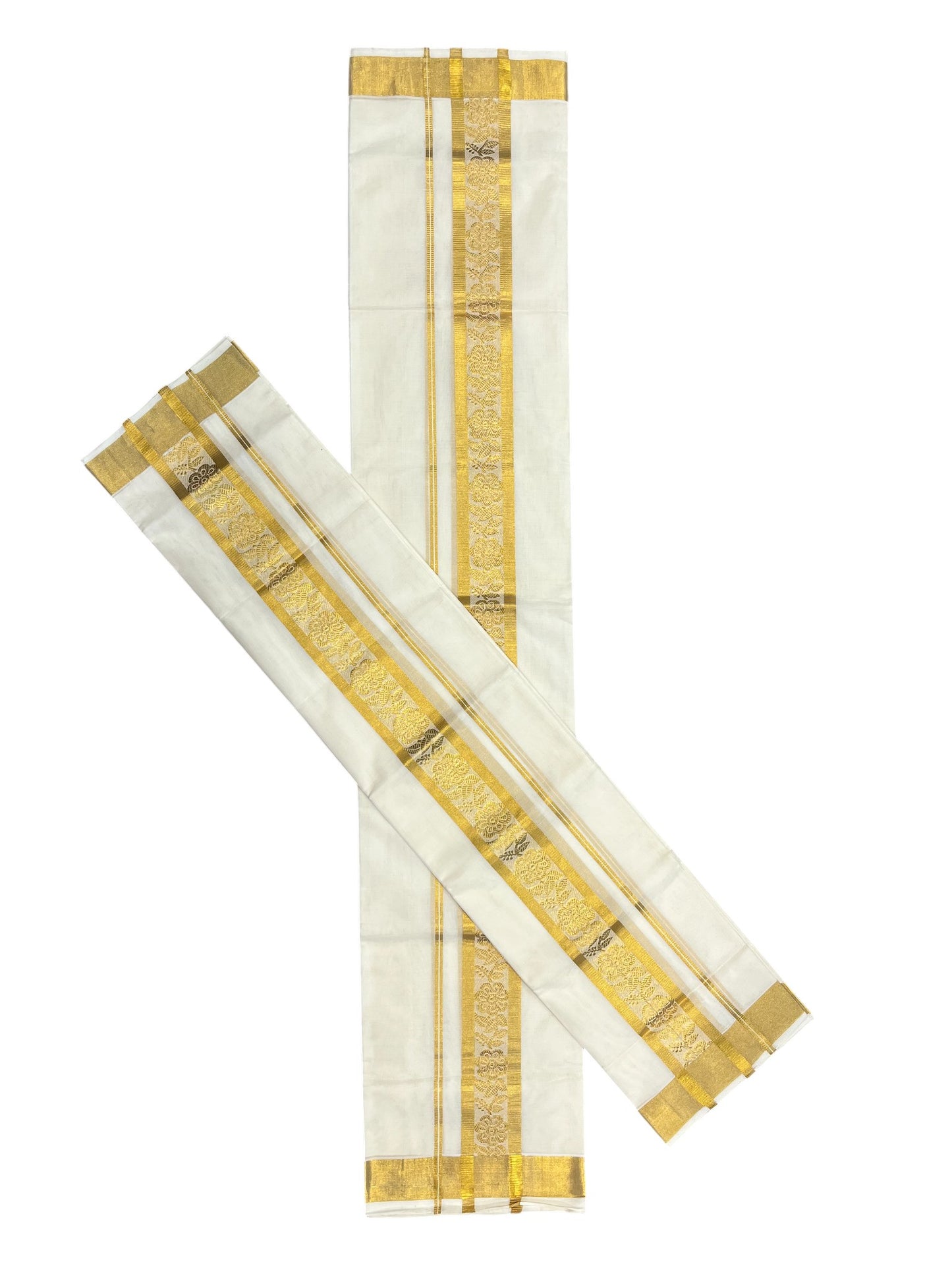 Southloom Premium Balaramapuram Handloom Cotton Floral Woven Set Mundu