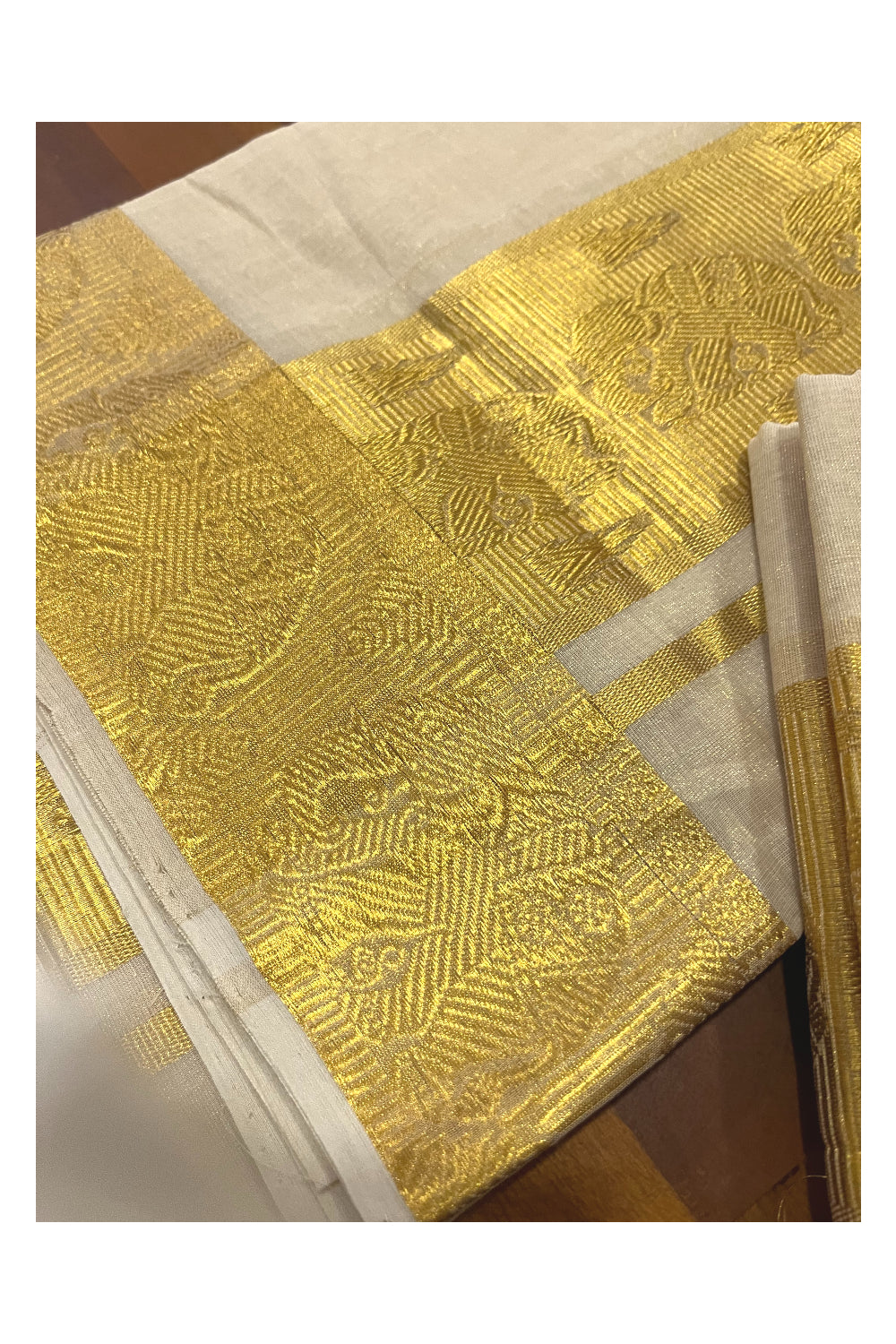 Southloom Premium Handloom Tissue Single Set Mundu with Elephant Kasavu Woven Design Border 2.80 Mtrs