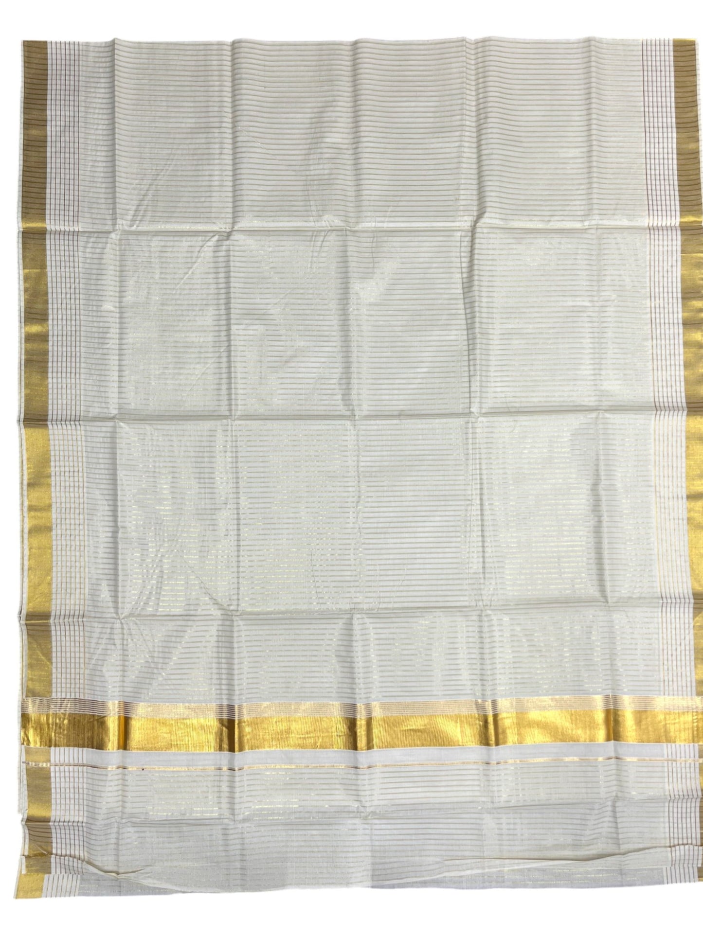 Southloom Pure Cotton Kerala Kasavu Saree with Lines on Body and Kasavu Border