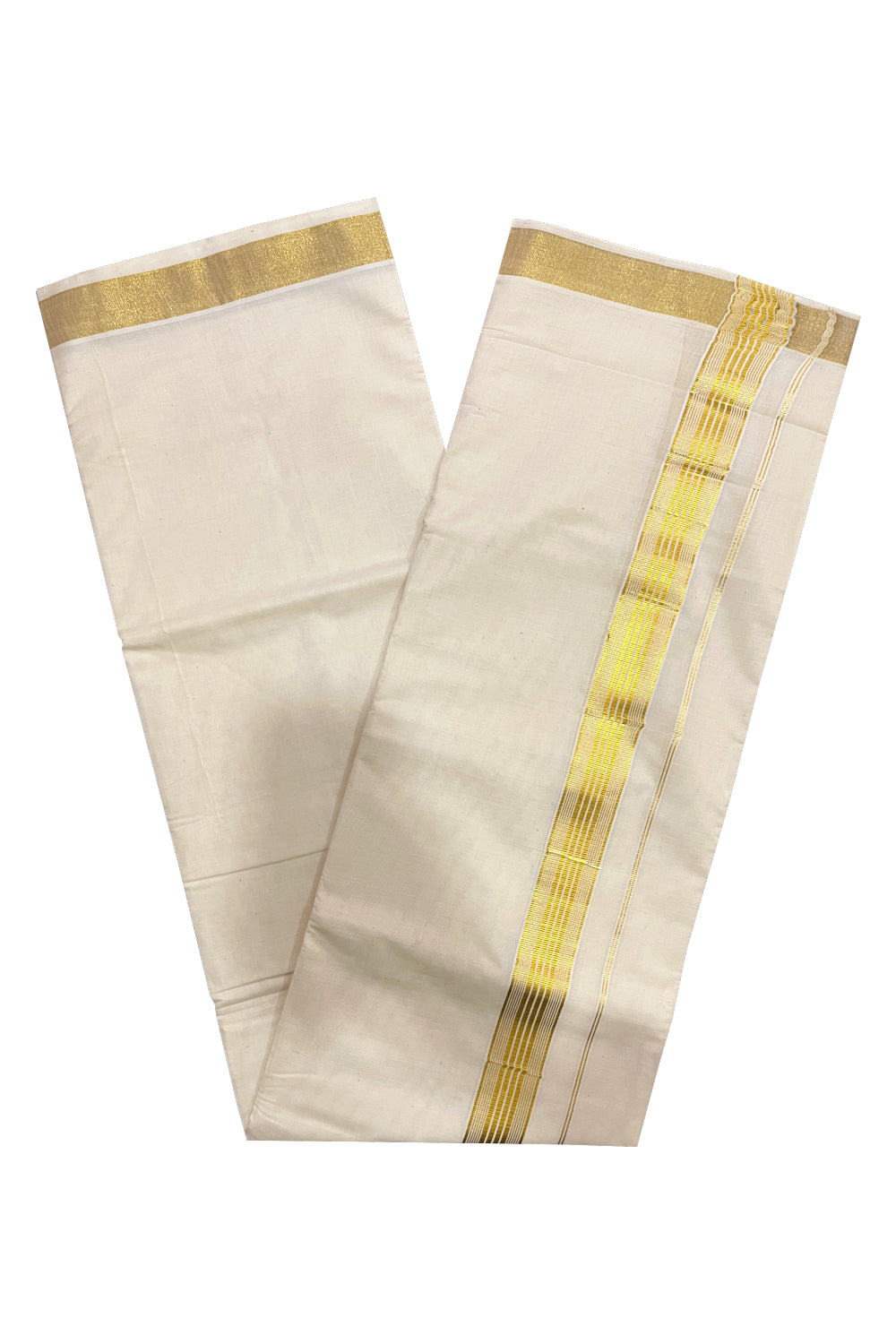 Pure Cotton Double Mundu with Kasavu Line Kara (South Indian Kerala Dhoti)