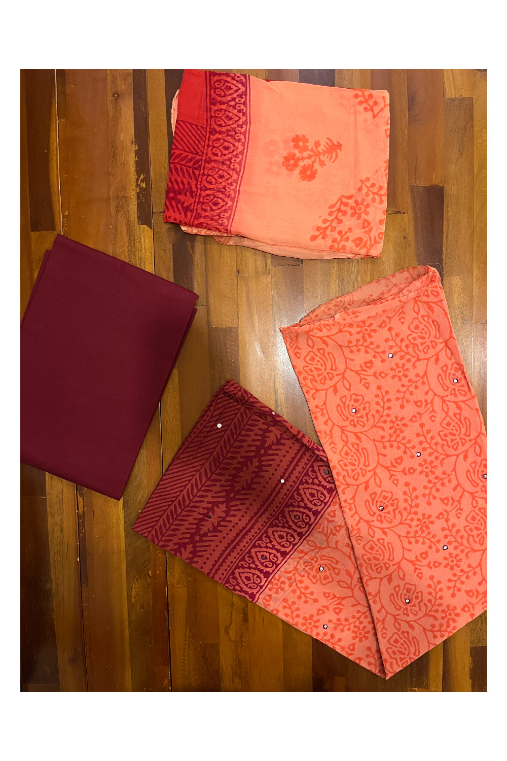 Southloom™ Crepe Churidar Salwar Suit Material in Orange with Floral Prints