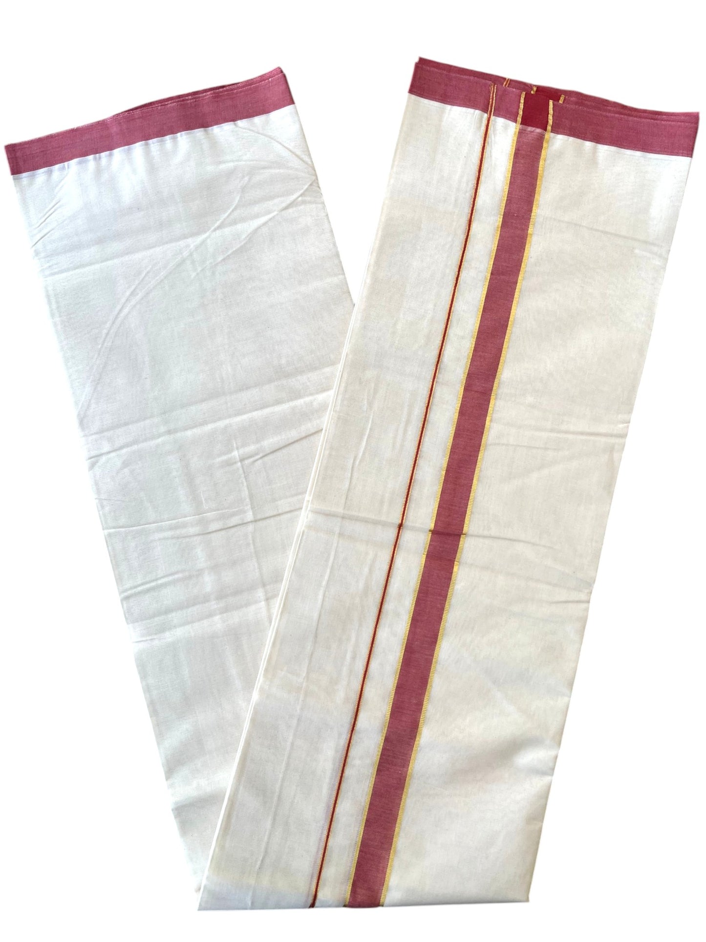 Southloom Pure Cotton Mundu with Golden Lines and Colour Border (South Indian Kerala Dhoti)