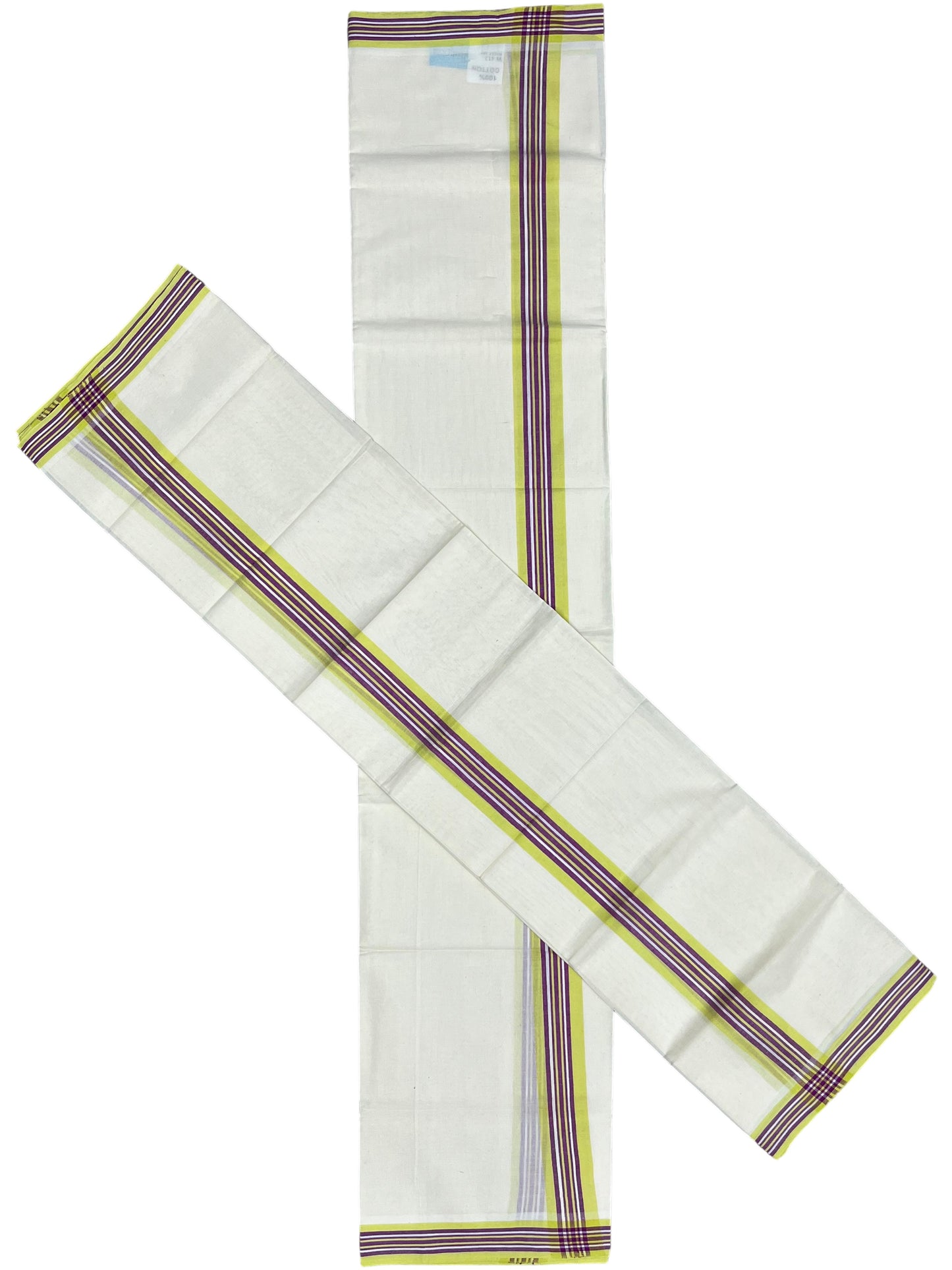 Southloom Kerala Mulloth Cotton Single Mundum Neriyathum with Multicolor Border In 2.80 Mtrs