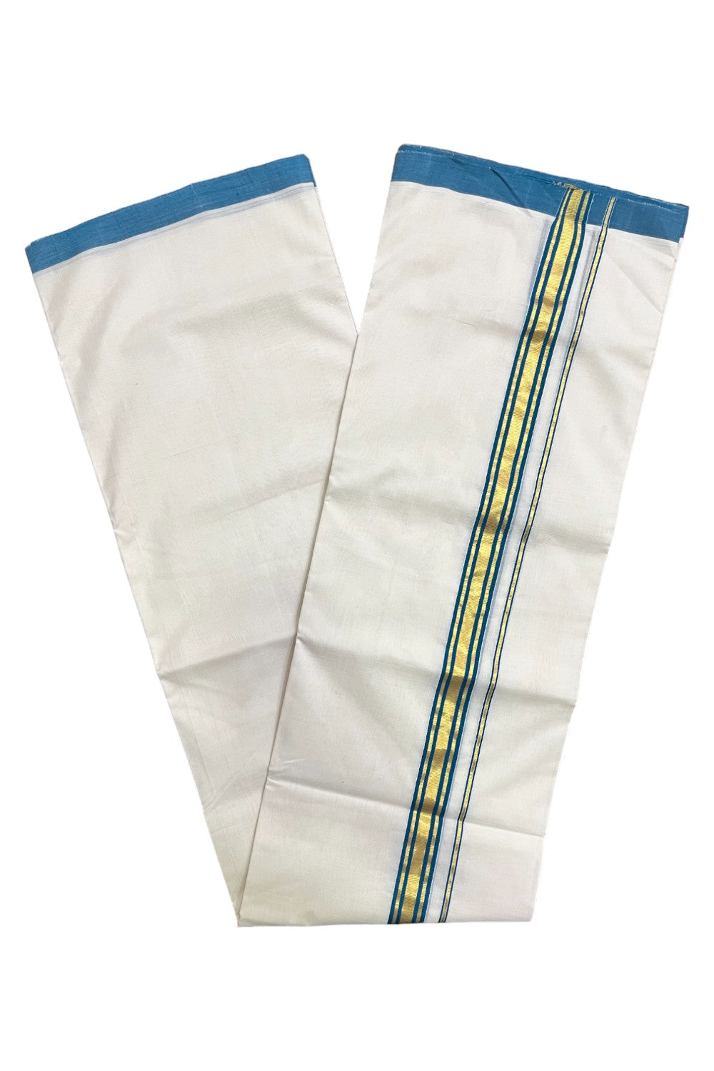 Premium Balaramapuram Handloom Unakkupaavu Cotton Double Mundu with Green and Kasavu Border