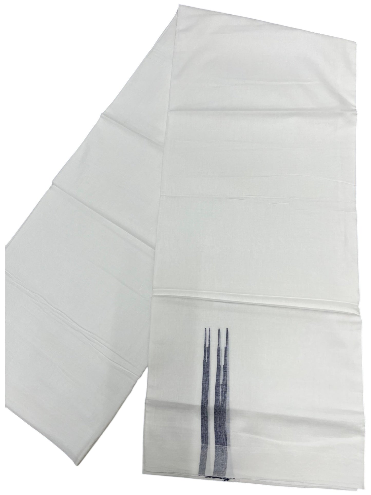 Southloom Pure White Cotton Double Mundu with Blue Chuttikara (South Indian Dhoti)