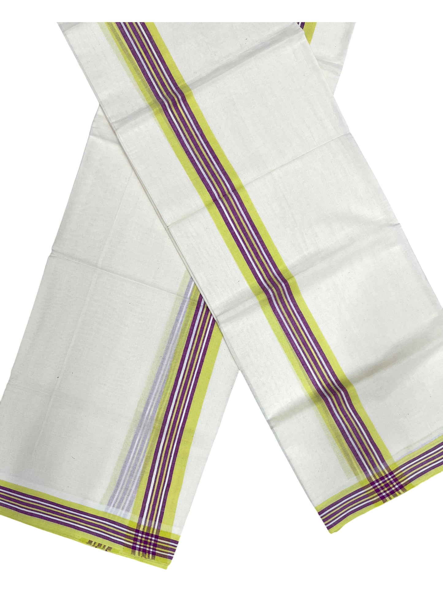 Southloom Kerala Mulloth Cotton Single Mundum Neriyathum with Multicolor Border In 2.80 Mtrs