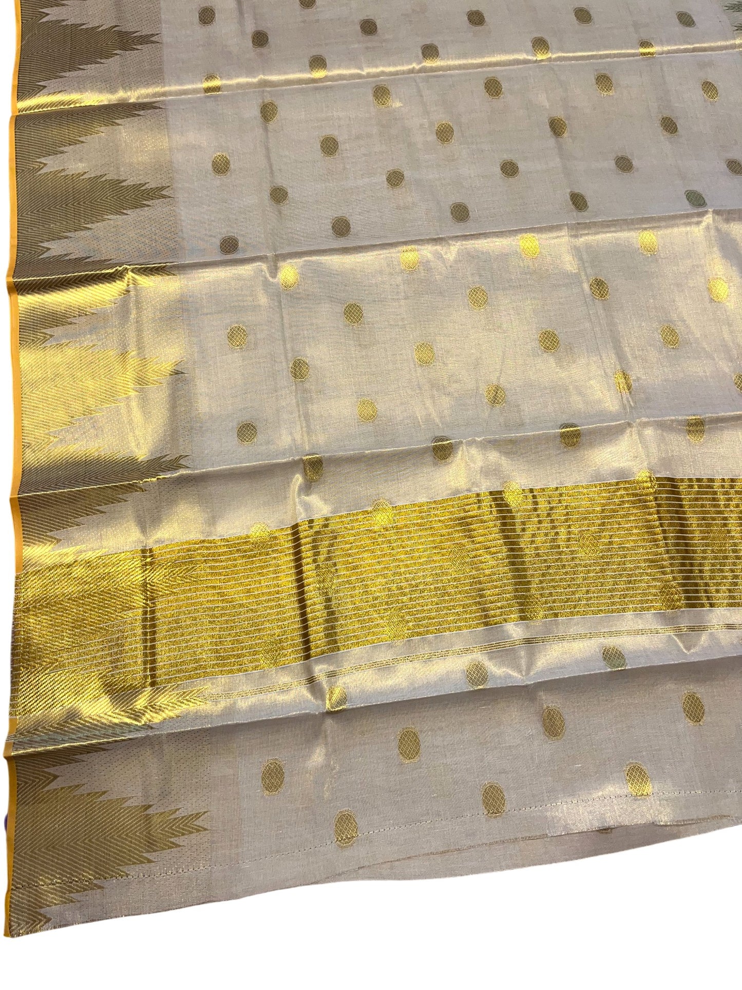 Southloom Tissue Kasavu Saree with Woven Butta Works Across Body and Temple Border