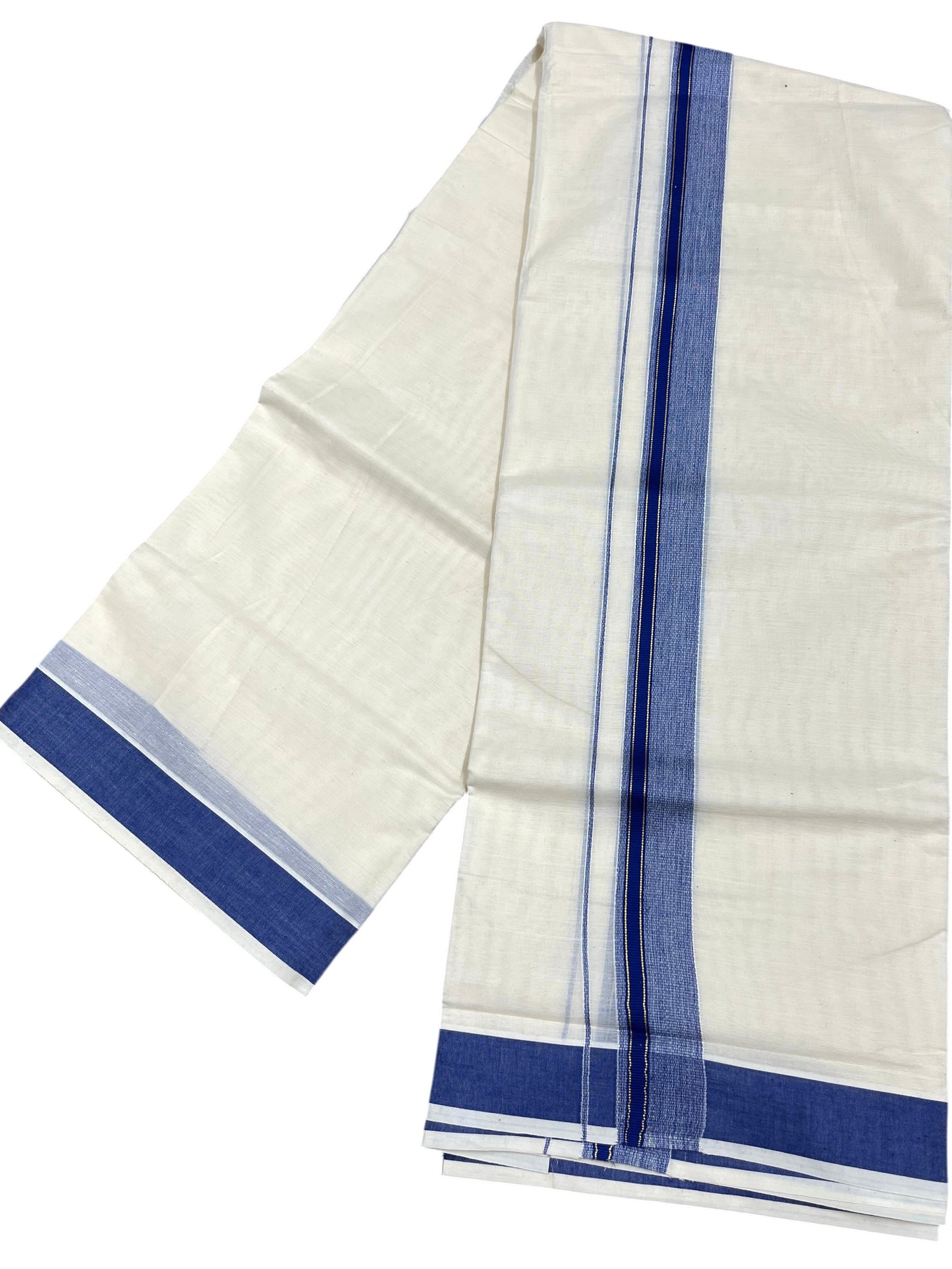 Southloom Pure Cotton Mundu with Blue Border (South Indian Kerala Dhoti)