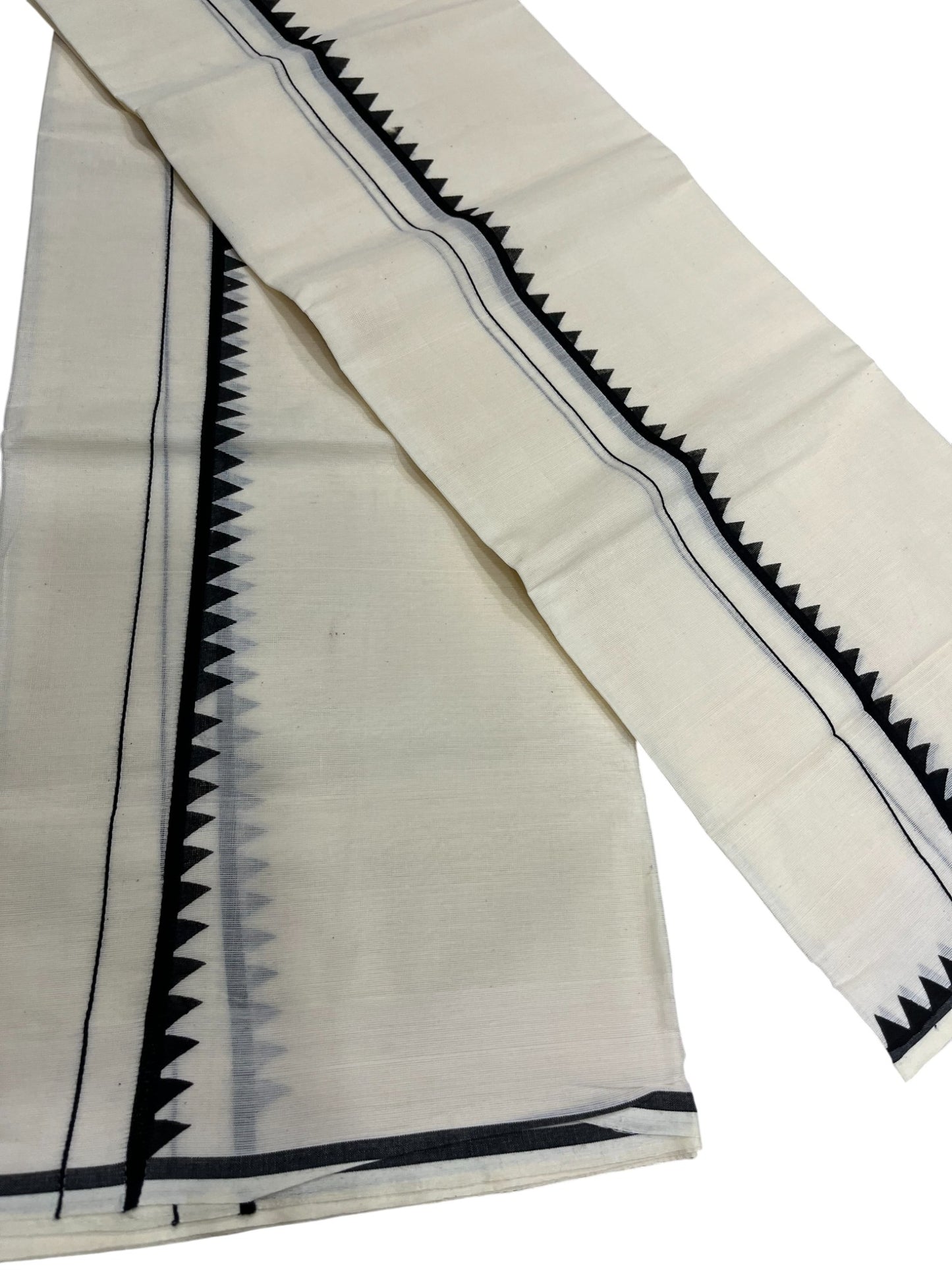 Southloom Kerala Cotton Set Mundu (Mundum Neriyathum) with Black Block Prints on Body