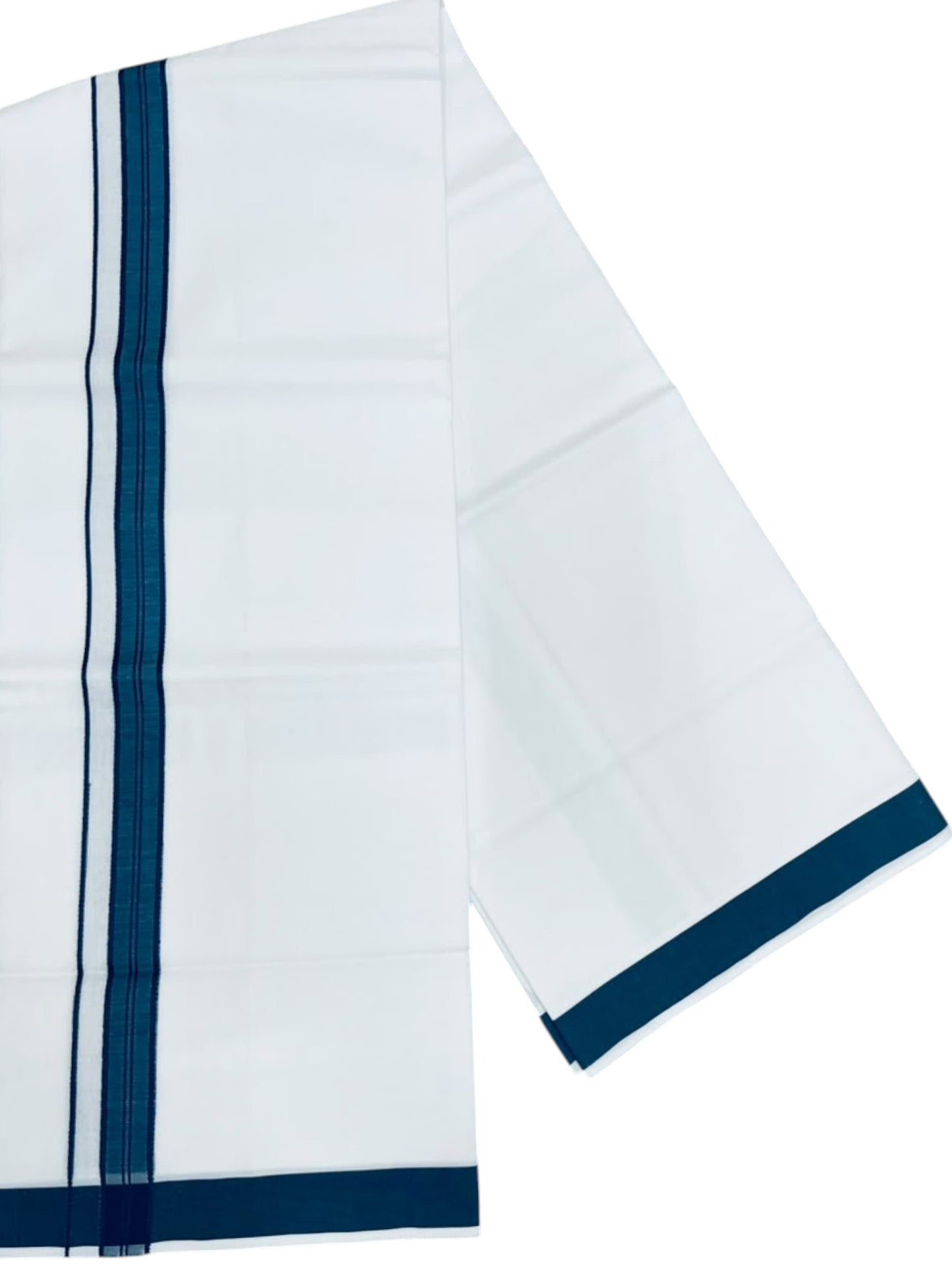 Southloom Pure White Single Cotton Mundu with Blue Border (South Indian Kerala Dhoti)