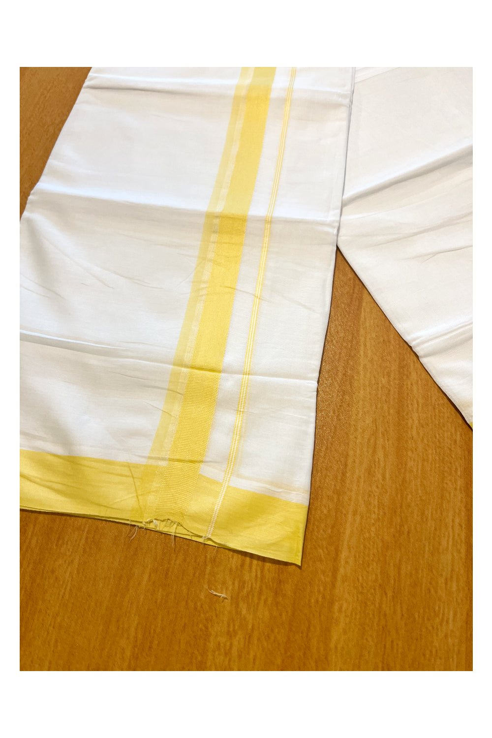 Pure White Cotton Double Mundu with Yellow  Border (South Indian Dhoti)