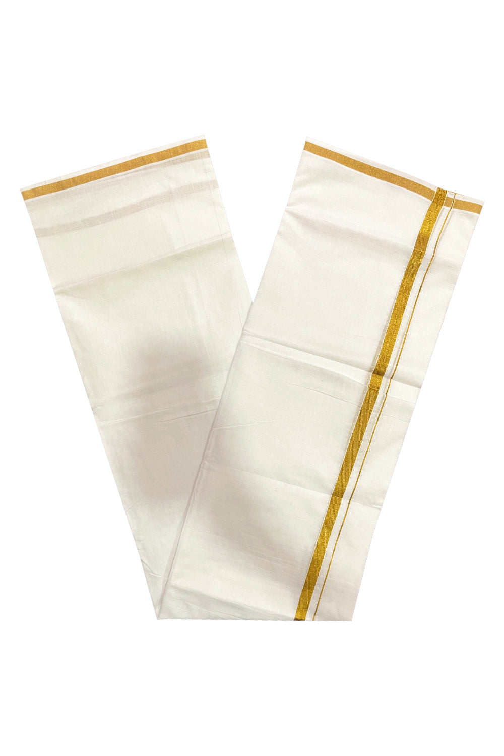 Pure White Cotton Double Mundu with 0.5 inch Kasavu Border (South Indian Dhoti)