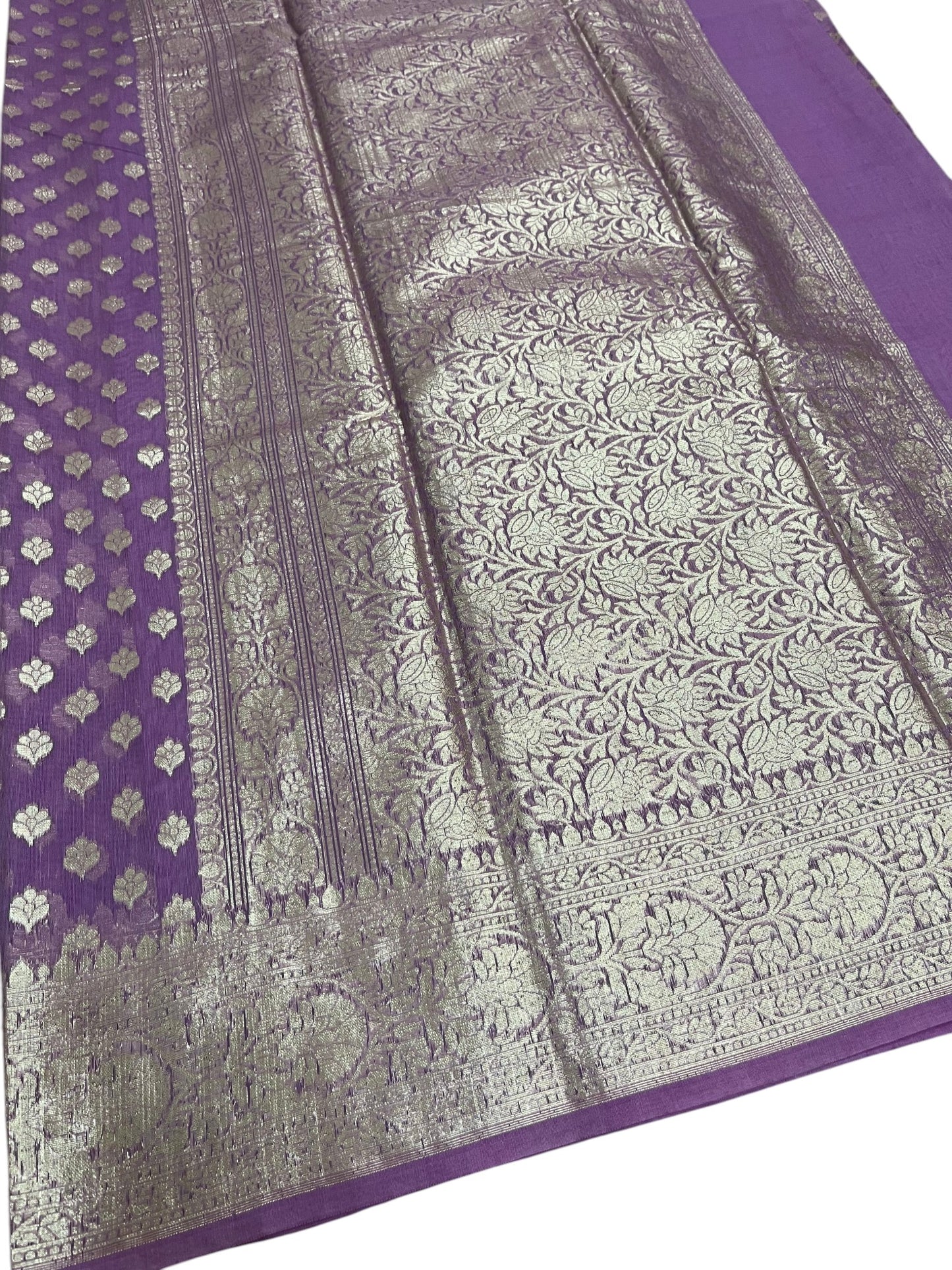Southloom Cotton Banarasi Silk Saree with Woven Work on Body and Borders (Lavander)