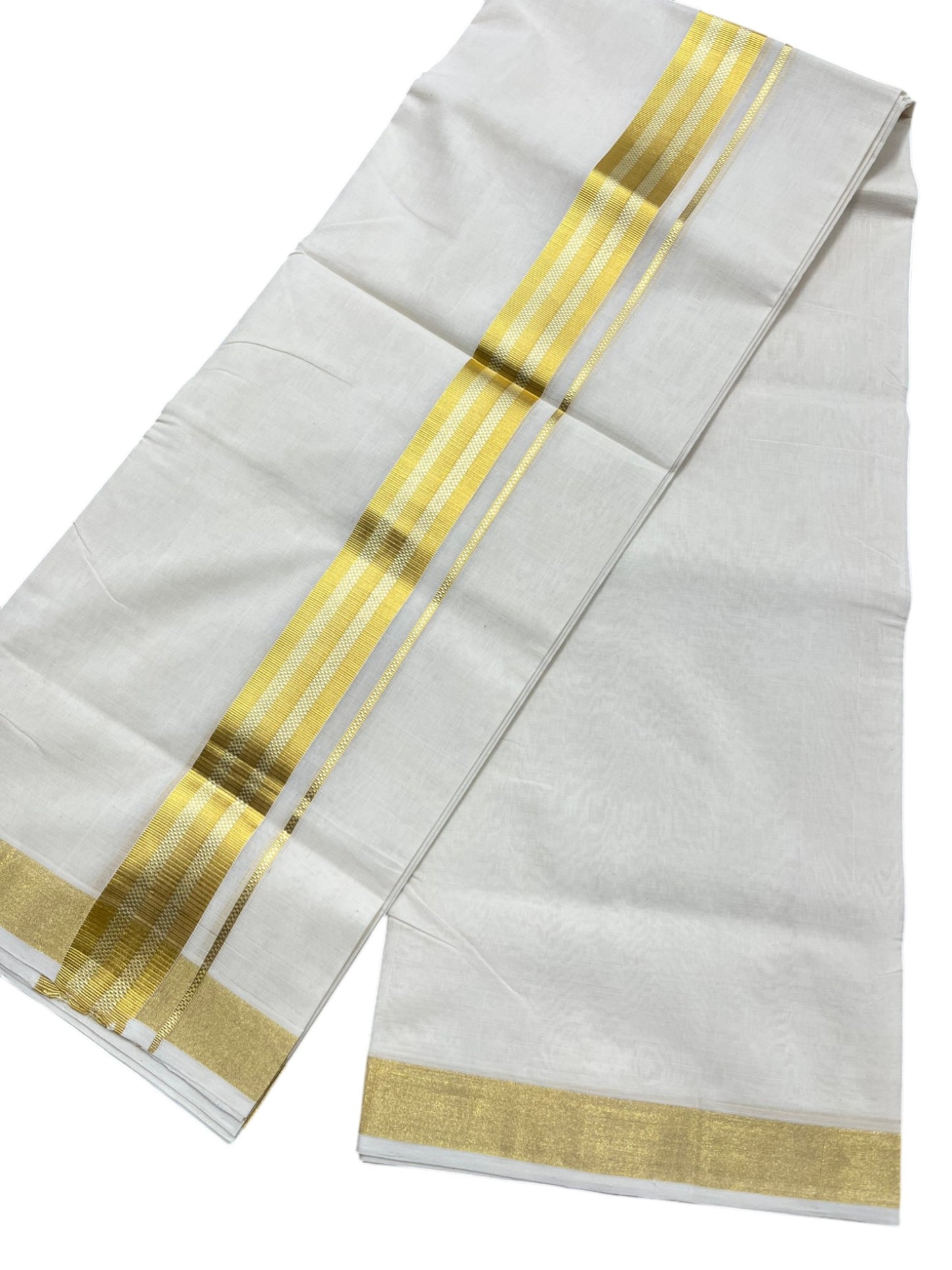 Southloom Premium Handloom Cotton Double Mundu with Gold Kasavu Border