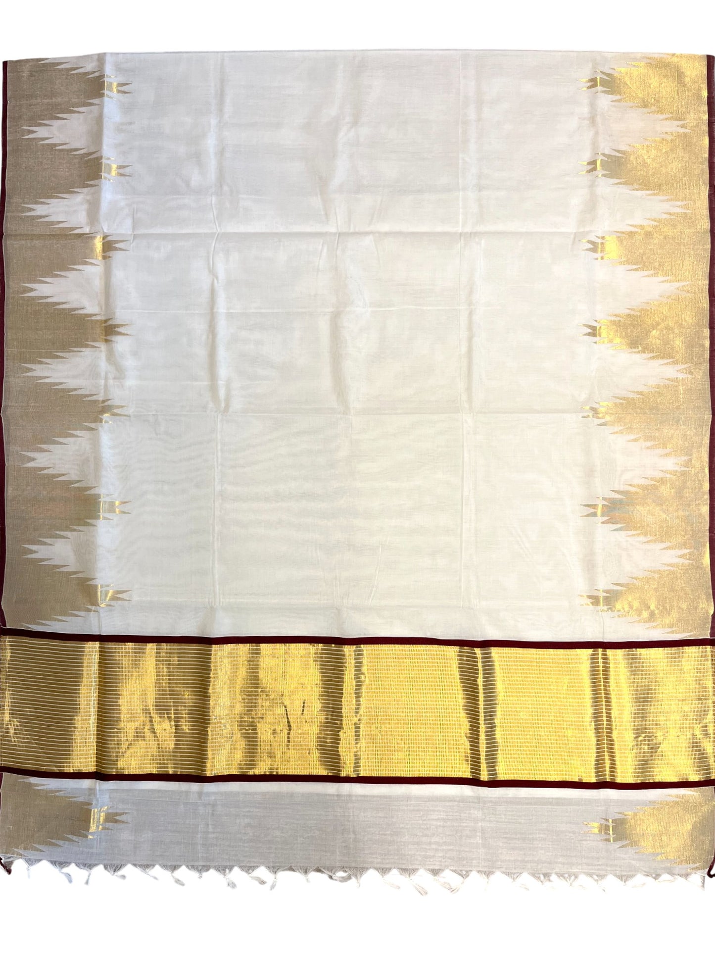 Southloom Super Premium Balaramapuram Unakkupaavu Handloom Cotton Saree with Gold Temple Border
