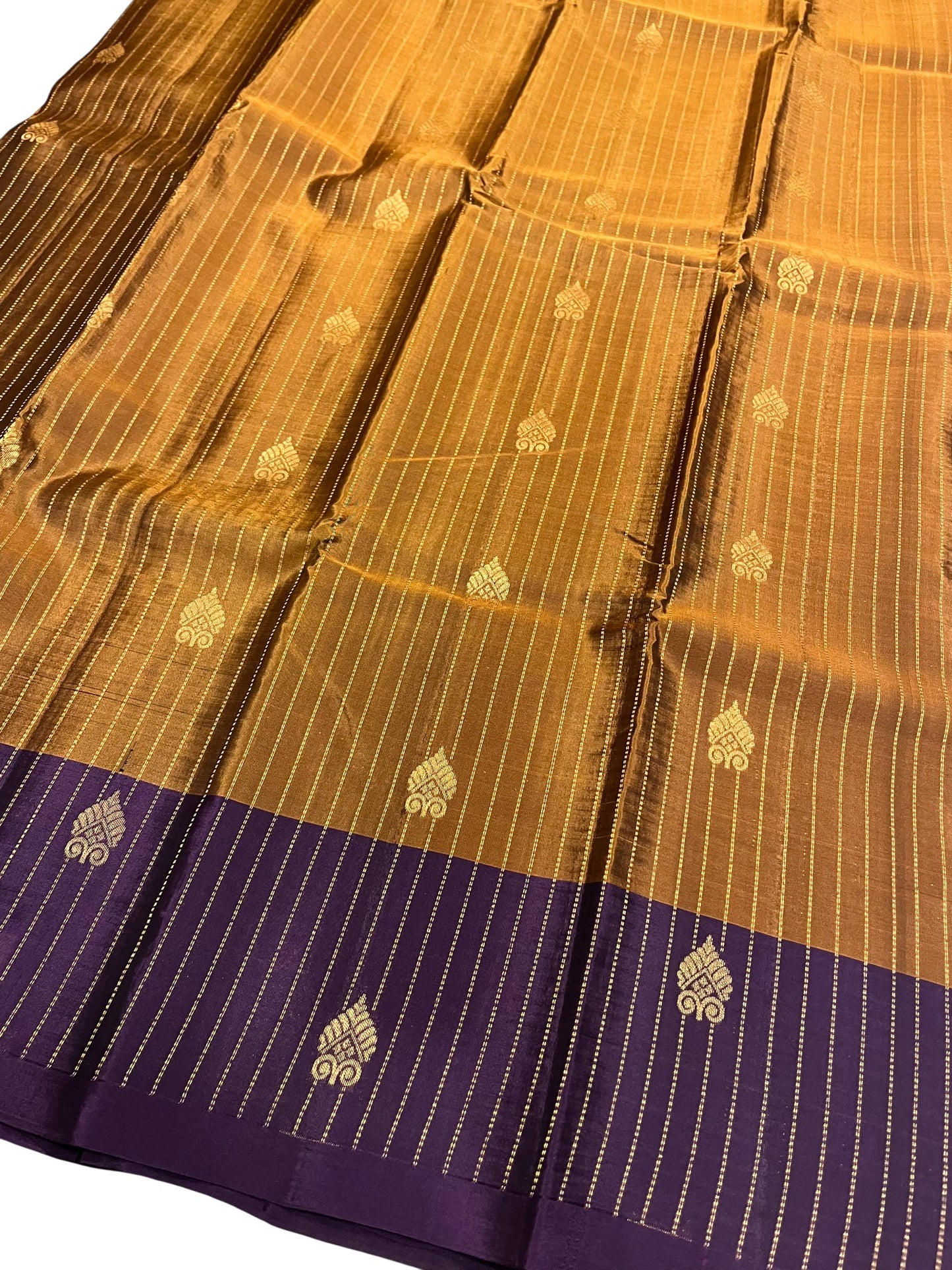 Southloom Pure Handloom Kanchipuram Silk Saree with Korvai Work (Brown & Violet)