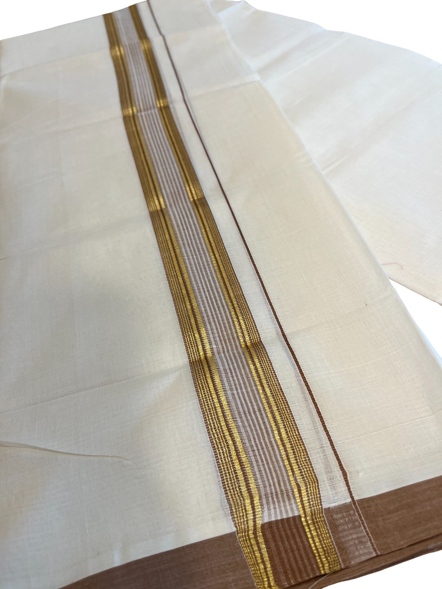 Southloom Premium Handloom Cotton Double Mundu with Gold and Brown Border