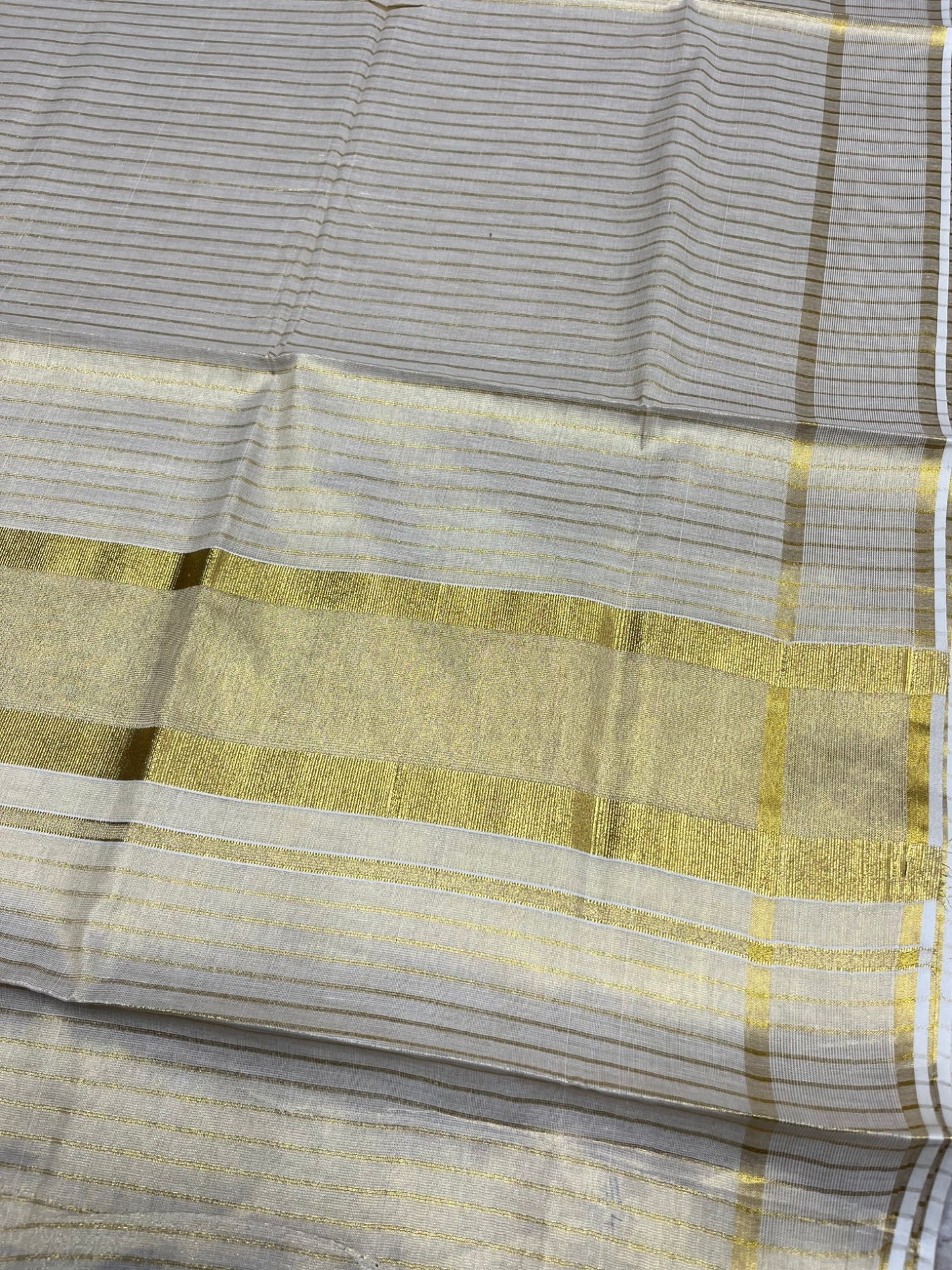Southloom Kerala Tissue Kasavu Saree with Stripes on Body