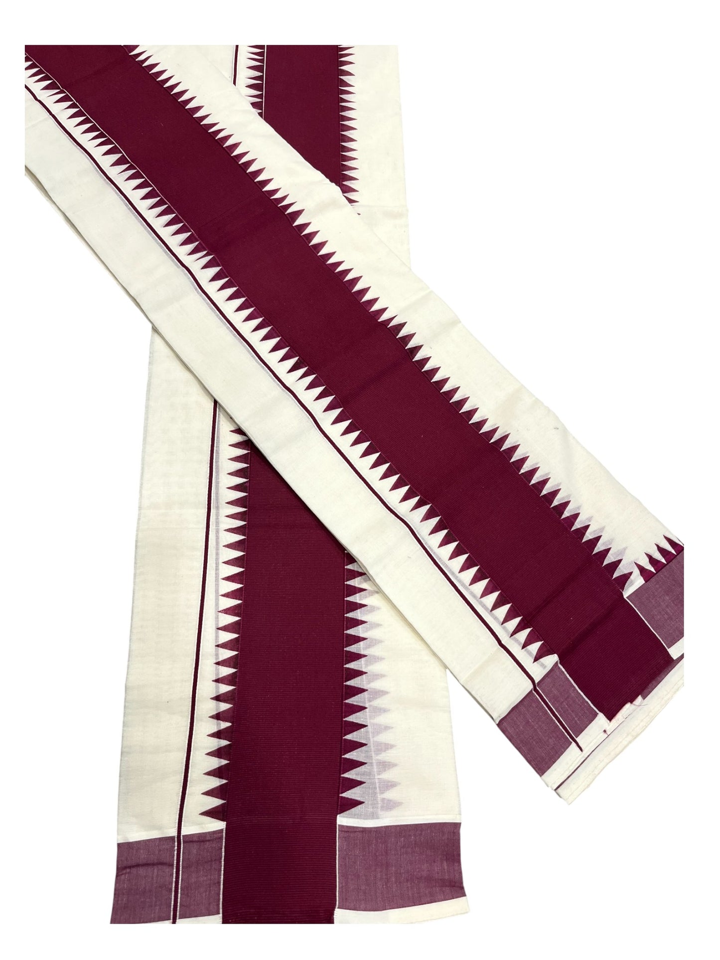 Kerala Pure Cotton Set Mundu Single (Mundum Neriyathum) with PurpleTemple Border 2.80 Mtrs