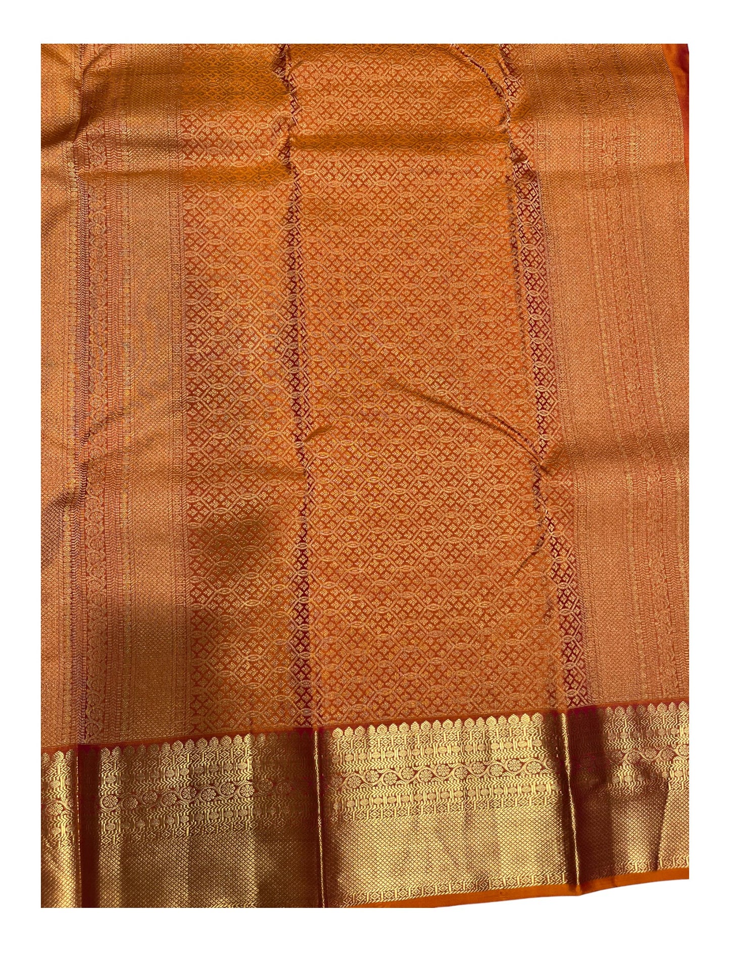 Southloom Pure Handloom Bridal Kanchipuram Silk Saree with Korvai Work (Orange)