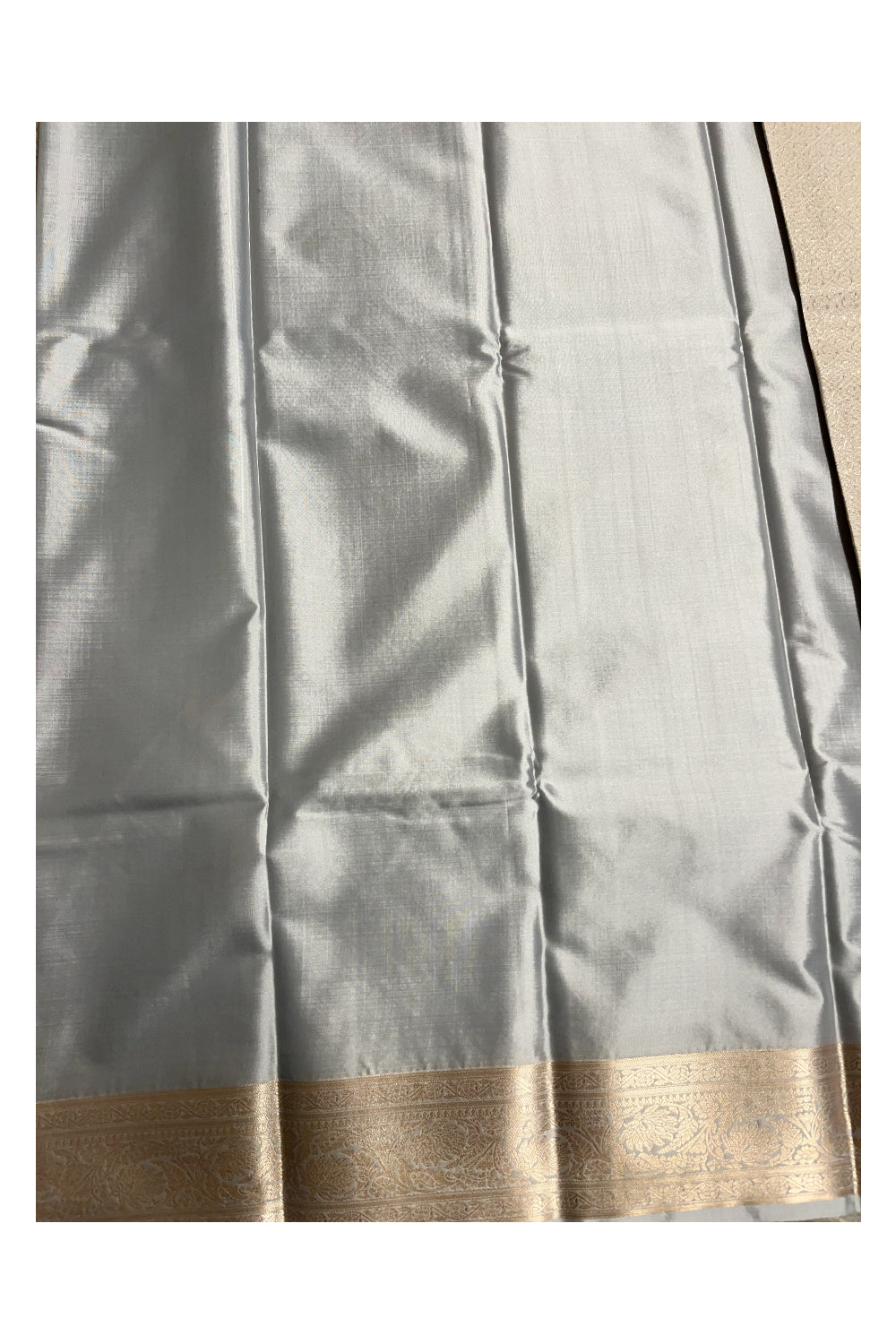 Southloom Semi Silk Saree In Grey With Woven Zari Borders And Butta Work Across Body