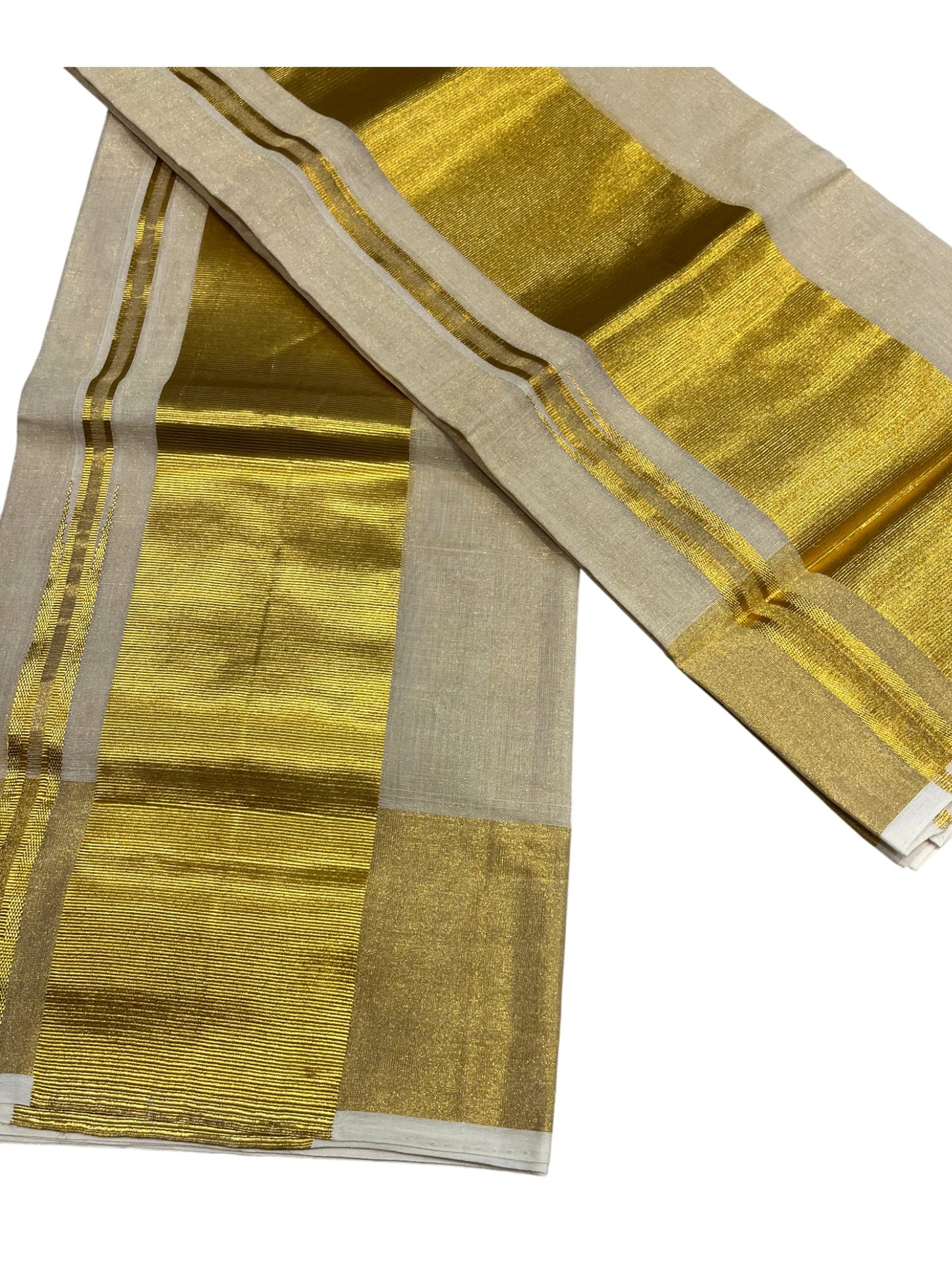 Southloom Premium Handloom Set Mundu with Kasavu and Golden Border (2.80 Mtr)