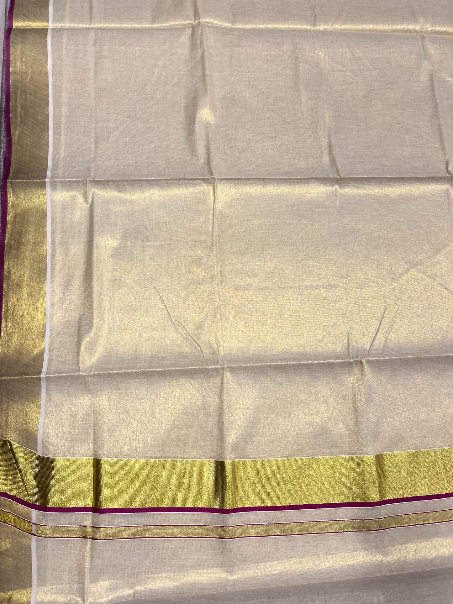 Southloom Kerala Tissue Kasavu Plain Saree With Magenta Border
