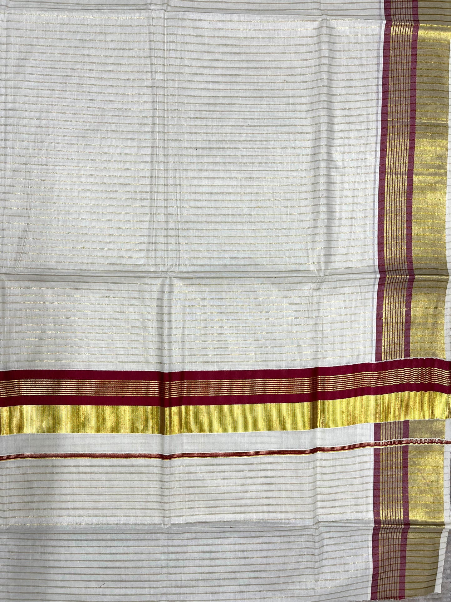 Southloom Pure Cotton Kerala Kasavu Lines Design Saree with Maroon Border