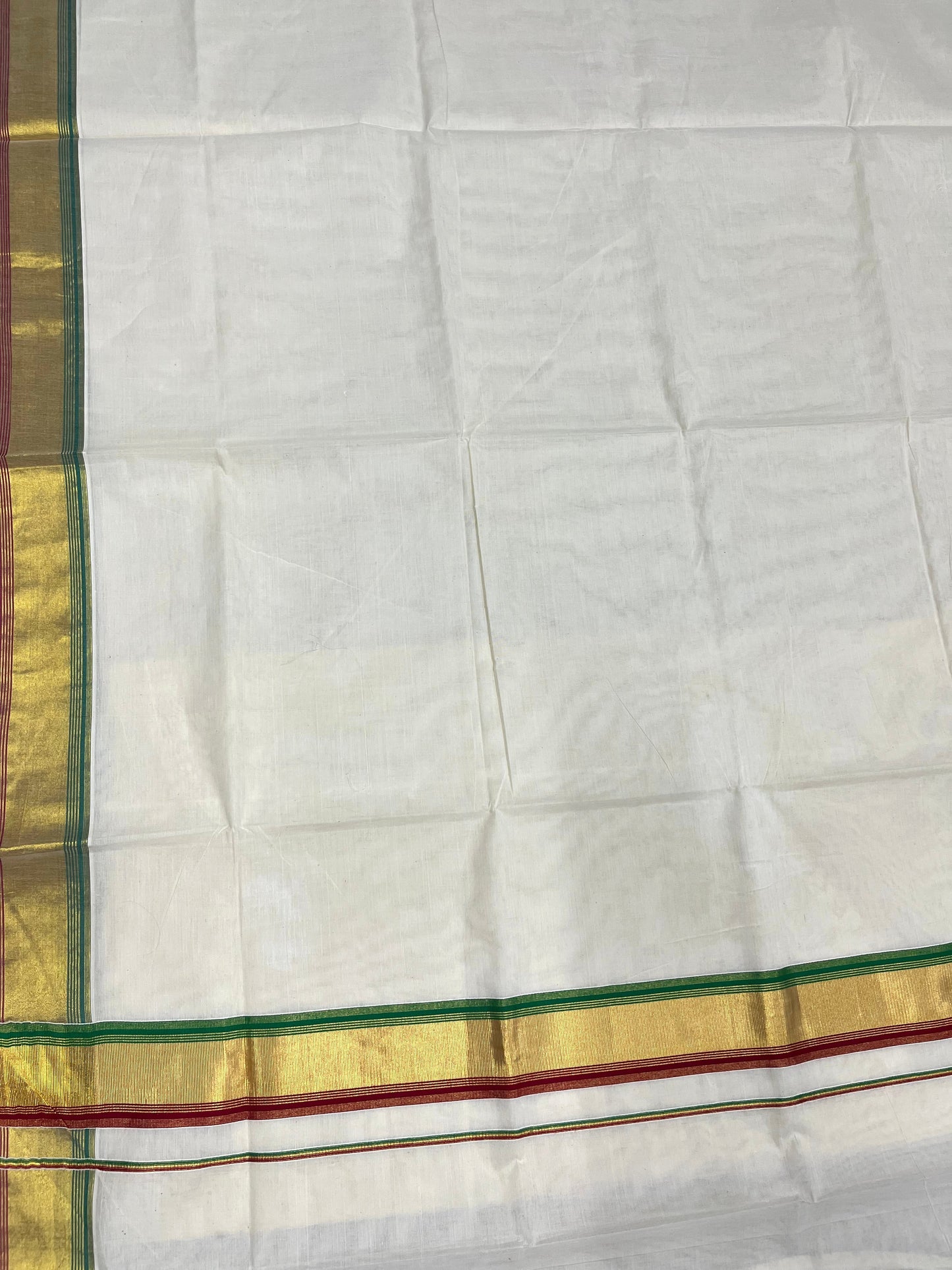 Southloom Kerala Cotton Kasavu Saree with Green And Maroon Border