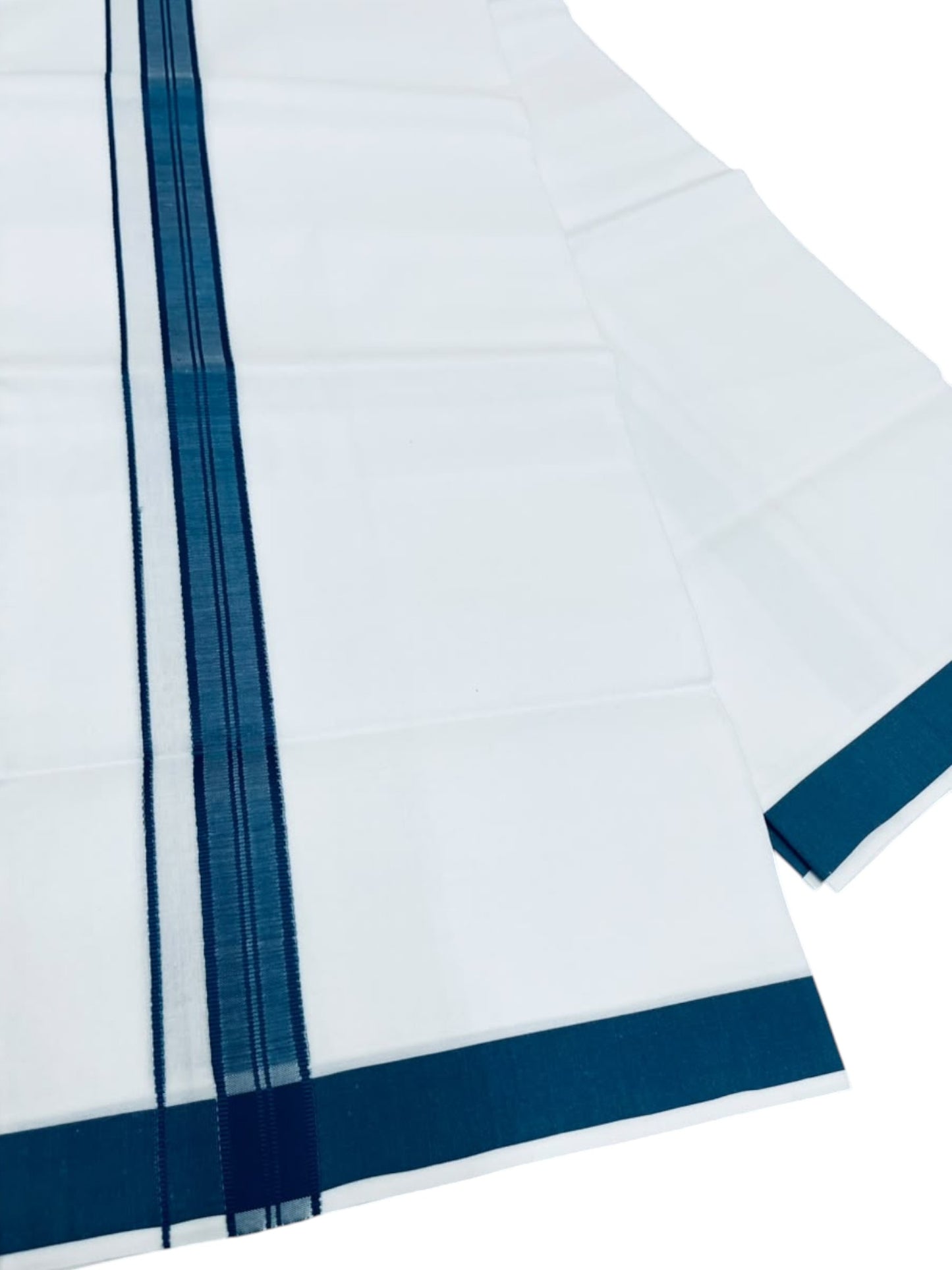 Southloom Pure White Single Cotton Mundu with Blue Border (South Indian Kerala Dhoti)