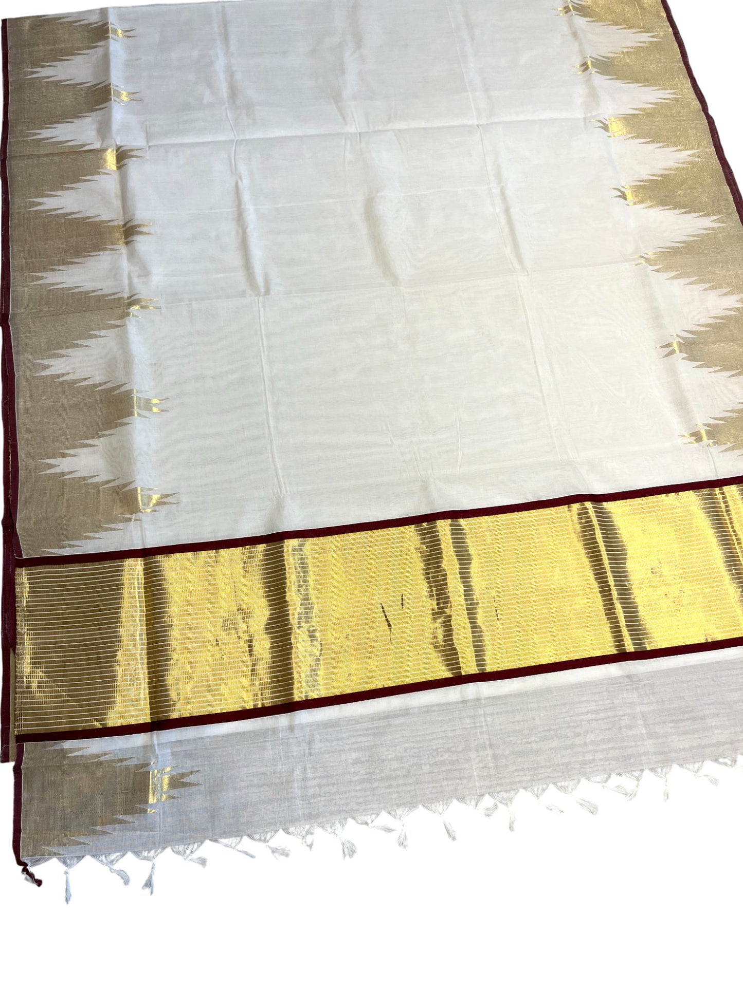 Southloom Super Premium Balaramapuram Unakkupaavu Handloom Cotton Saree with Gold Temple Border