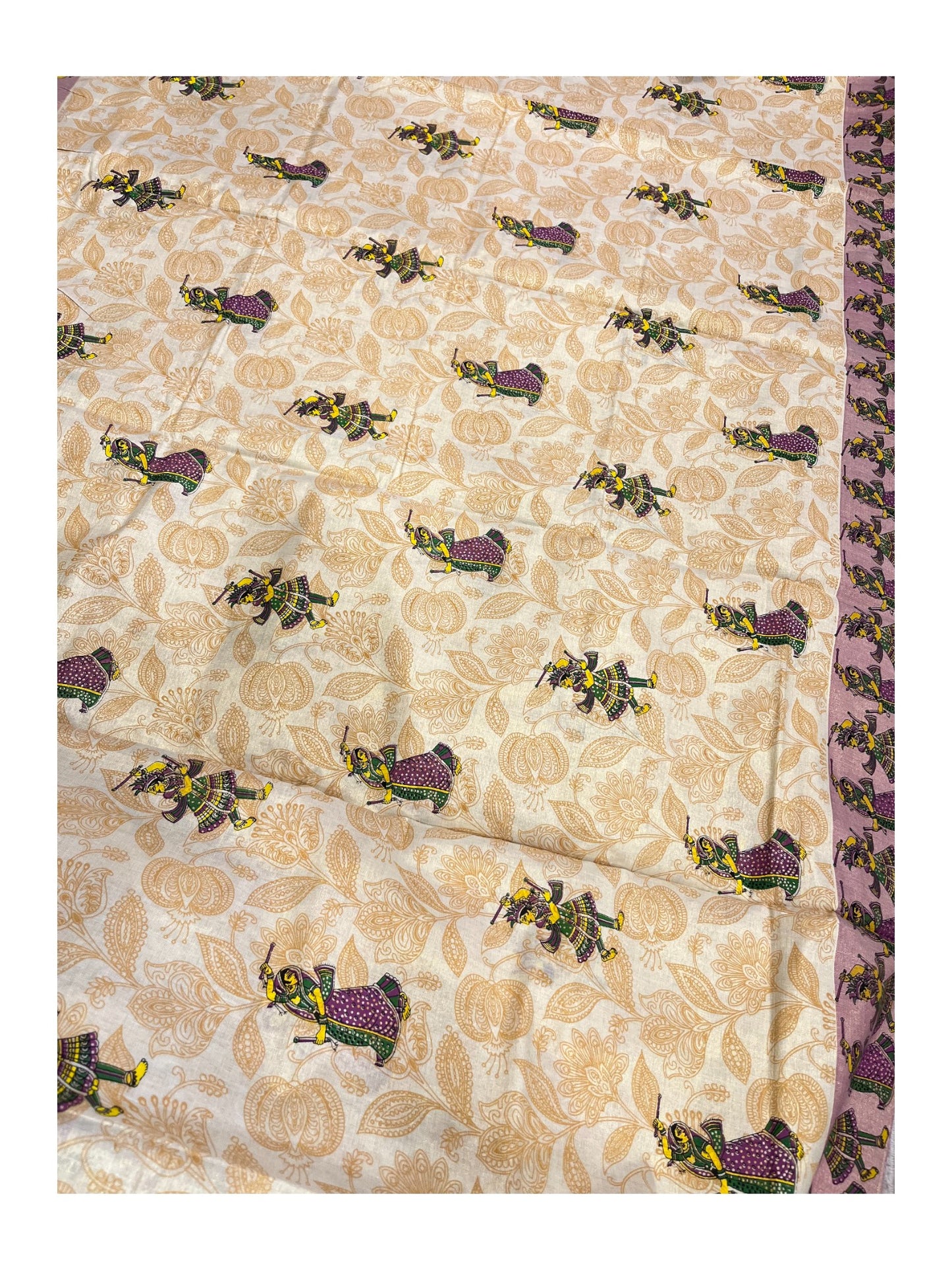 Southloom Kerala Tissue Kasavu Saree Violet Hand Printed