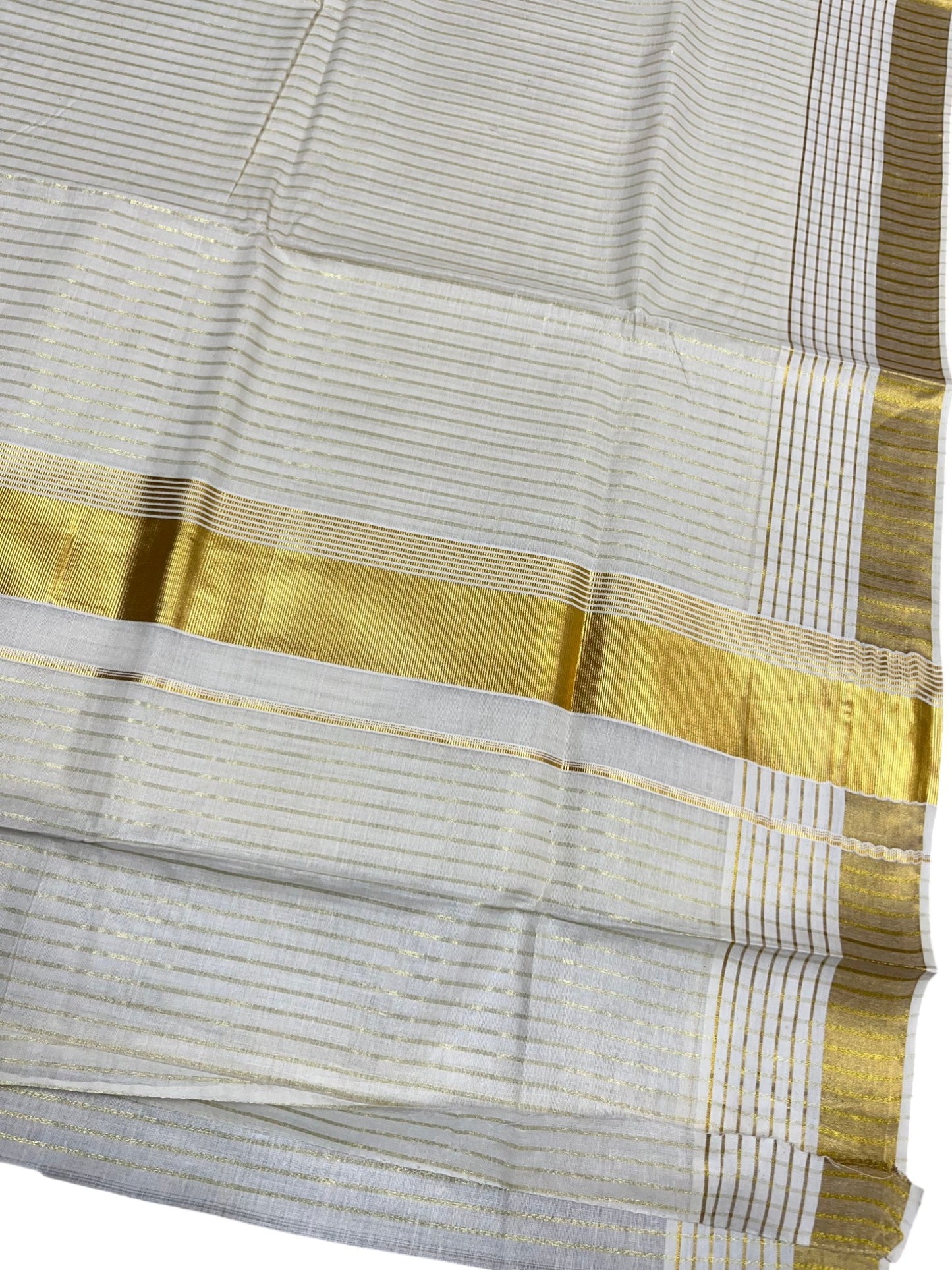 Southloom Pure Cotton Kerala Kasavu Saree with Lines on Body and Kasavu Border