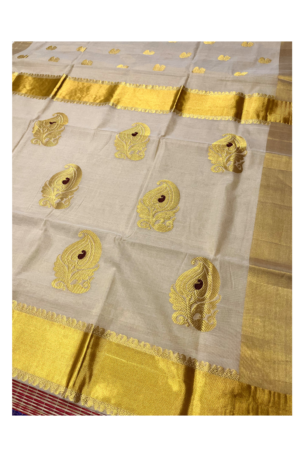 Southloom Premium Handloom Tissue Kasavu Saree with Heavy Woven Designs (Vishu 2024 Collection)