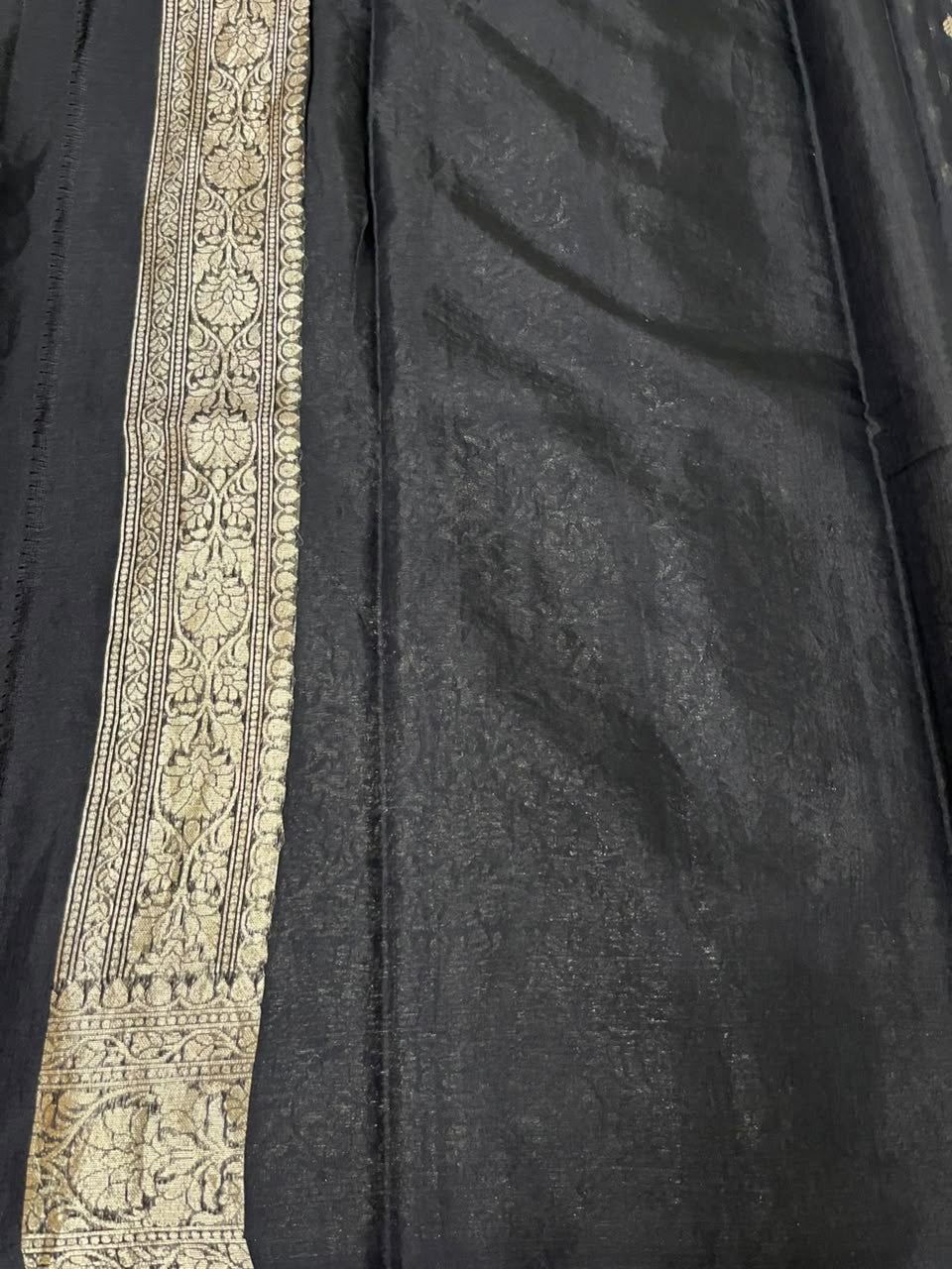 Southloom Cotton Banarasi Silk Saree with Woven Work on Body and Borders (Black)