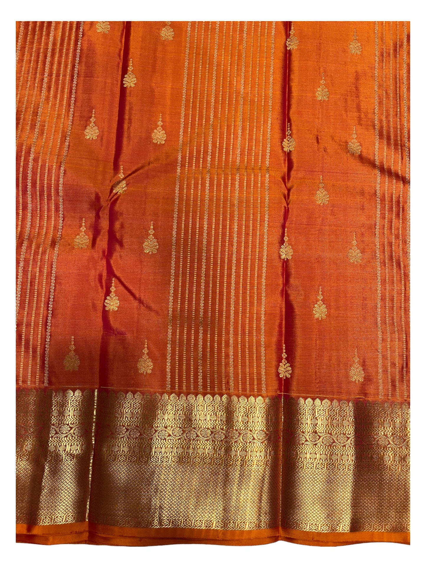 Southloom Pure Handloom Bridal Kanchipuram Silk Saree with Korvai Work (Orange)