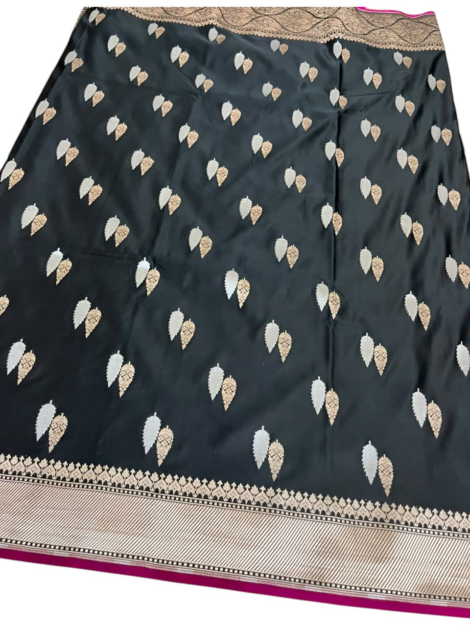 Southloom Satin Banarasi Silk Saree with Woven Work on Body And Borders In Black