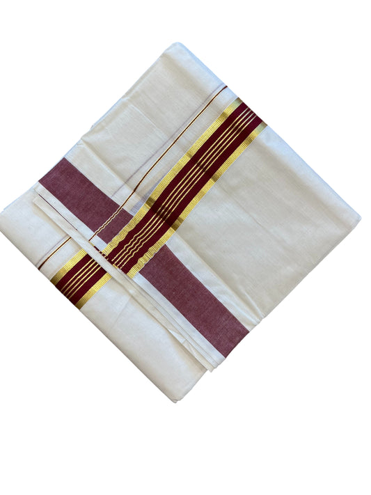 Southloom Pure Cotton Mundu with Gold Kasavu and  Red Border (South Indian Kerala Dhoti)