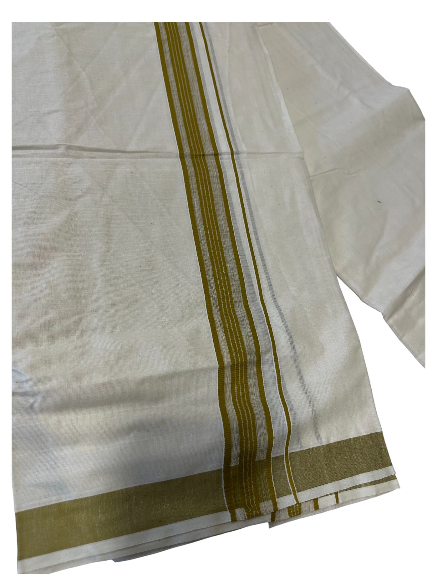 Southloom Pure Cotton  Double Mundu With Green Border (South Indian Kerala Dhoti)