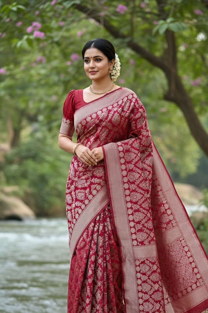 Southloom Pure Banarasi Silk Saree with Woven Work on Body and Borders
