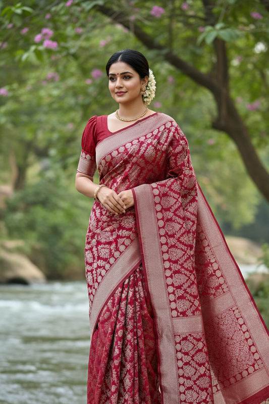 Southloom Pure Banarasi Silk Saree with Woven Work on Body and Borders