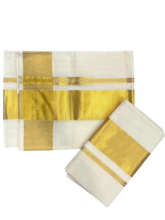 Southloom Premium Handloom Plain Set Mundu (Mundum Neriyathum) 3 Inch Border