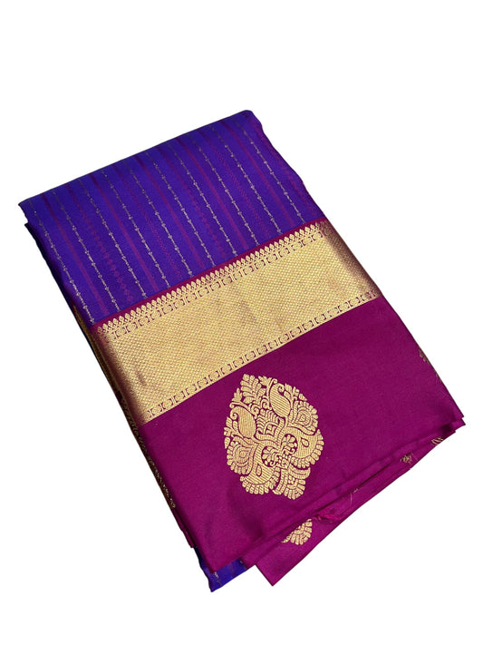 Southloom Pure Handloom Bridal Kanchipuram Silk Saree with Korvai Work (Violet & Magenta)