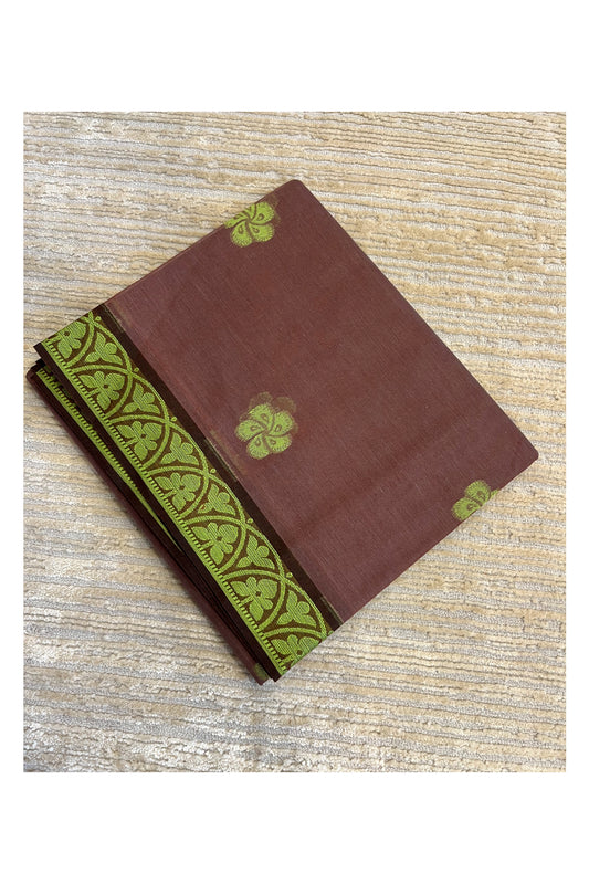 Southloom Kerala Cotton Saree with Floral Woven Works Across Body in Brown