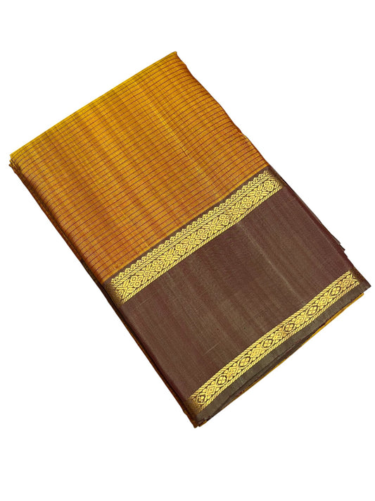 Southloom Pure Handloom Bridal Kanchipuram Silk Saree with Korvai Work (Yellow)